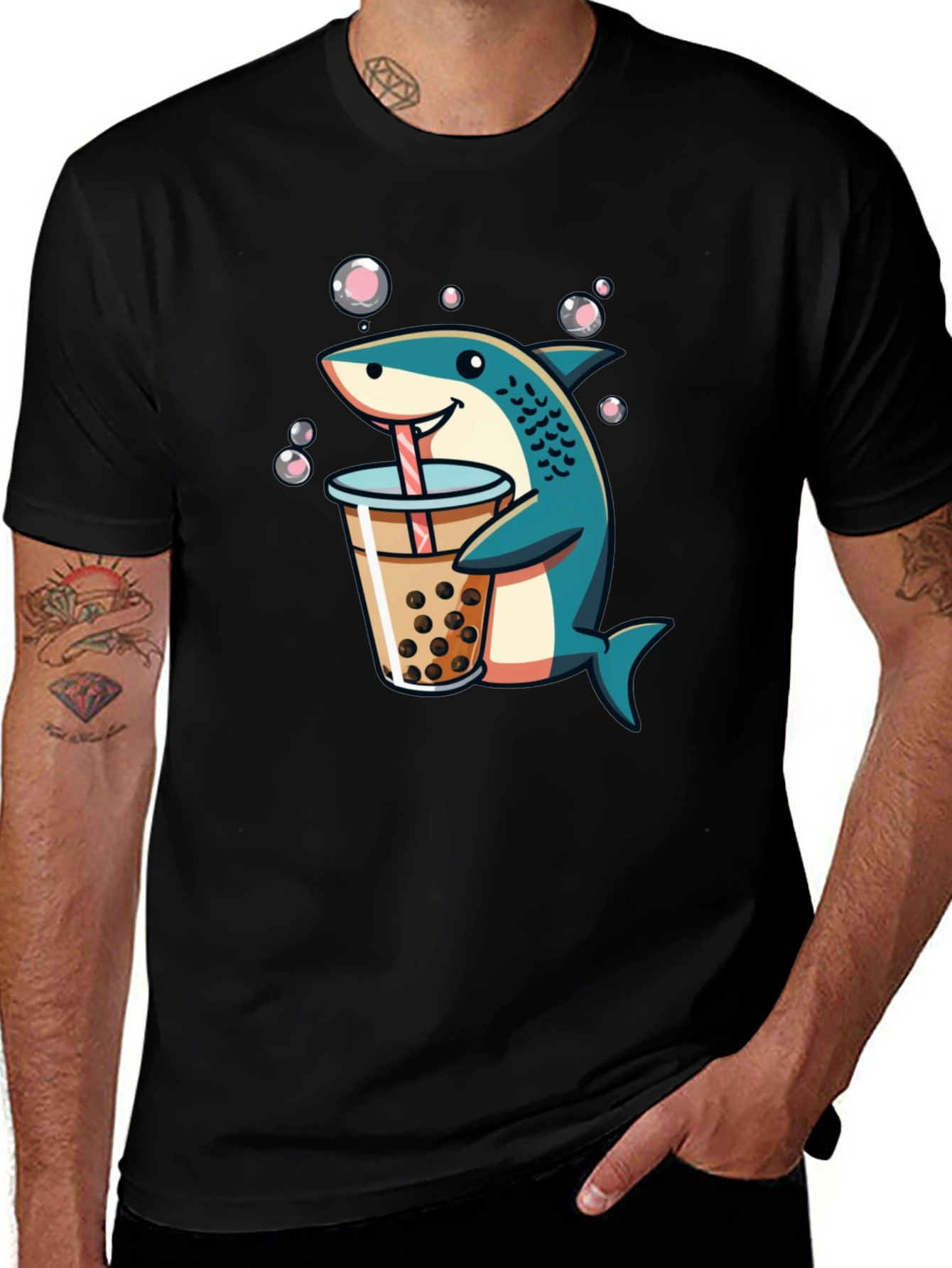 Shark Boba Tea Graphic Tee - Funny Cartoon T-Shirt