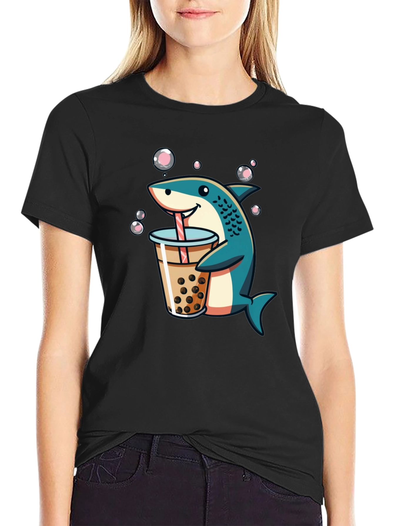 Shark Boba Tea Graphic Tee - Funny Cartoon T-Shirt