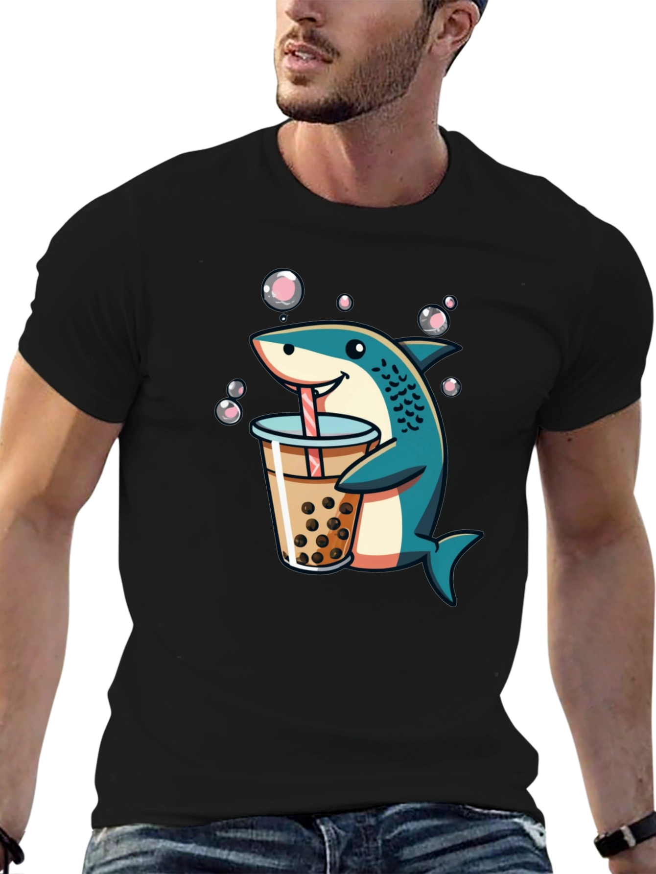 Shark Boba Tea Graphic Tee - Funny Cartoon T-Shirt