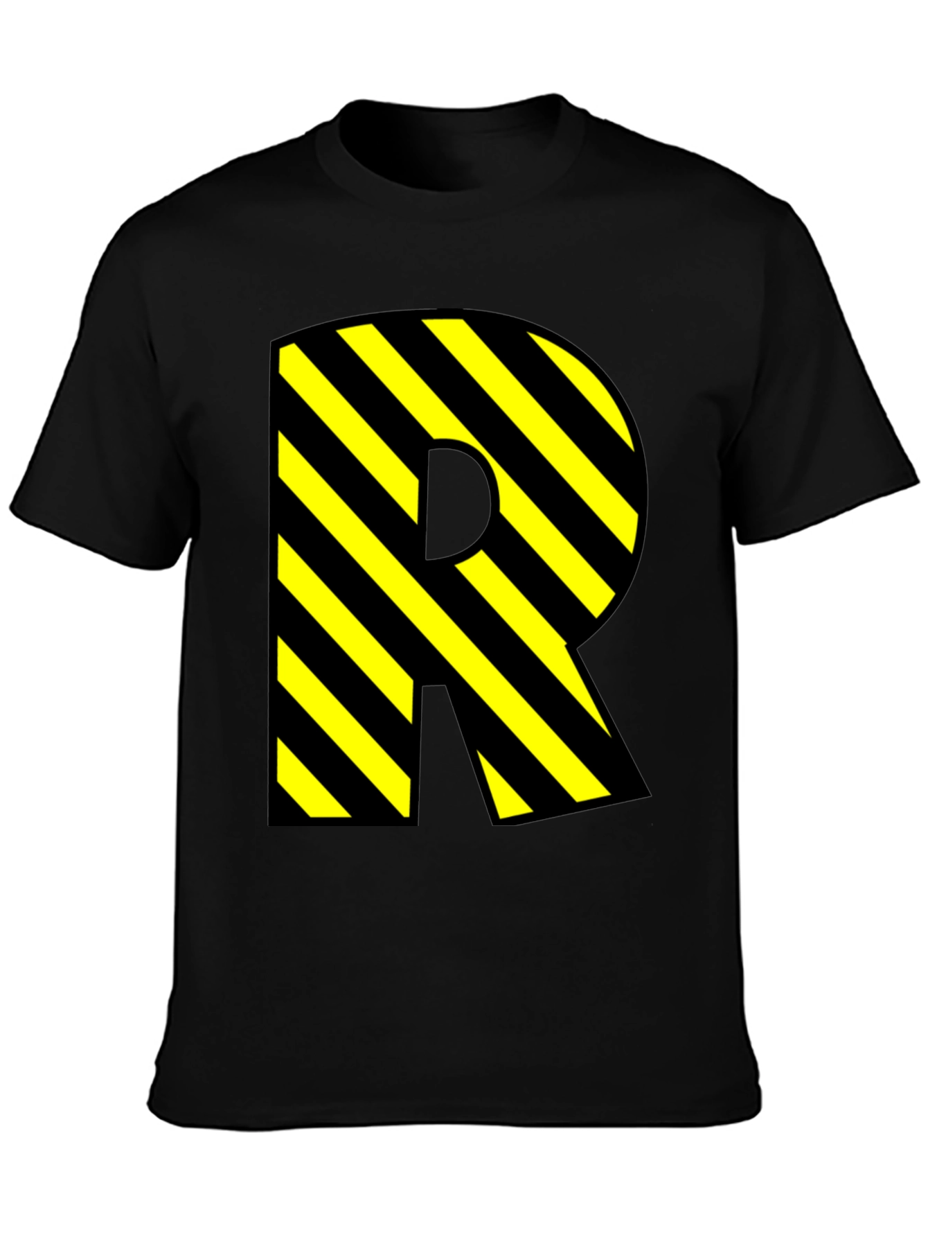 Letter R Striped Graphic Black T-Shirt