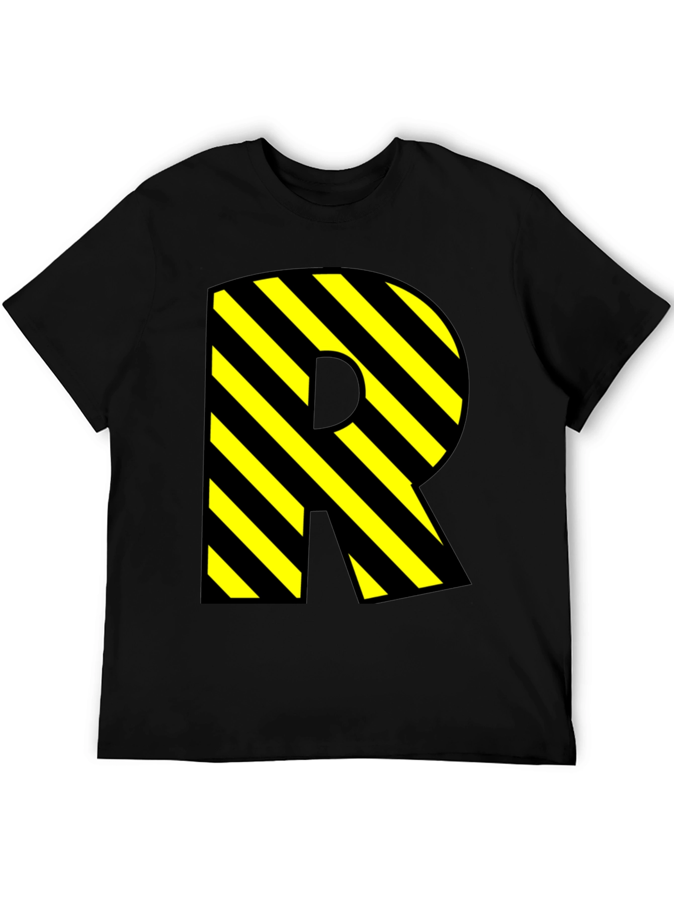 Letter R Striped Graphic Black T-Shirt