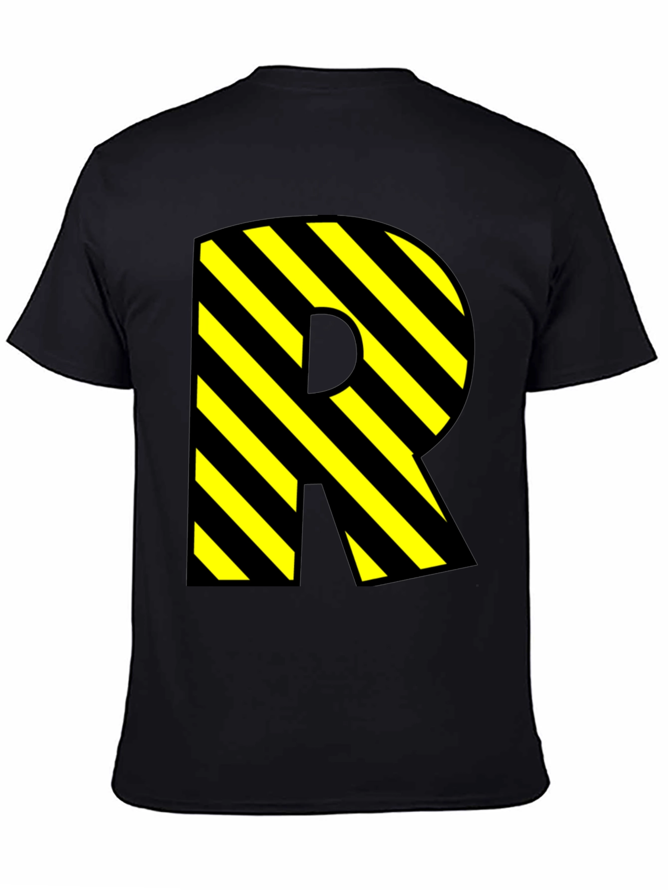 Letter R Striped Graphic Black T-Shirt