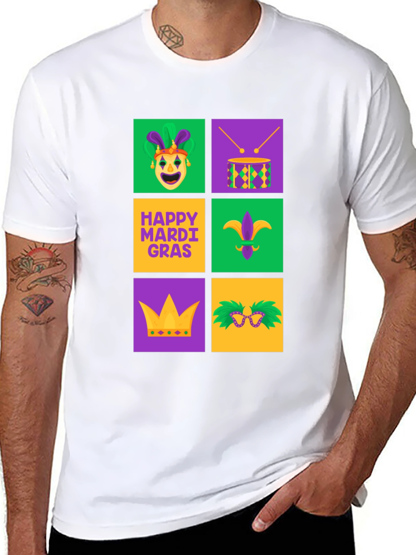 Mardi Gras T-Shirt - Festive Square Icon Design
