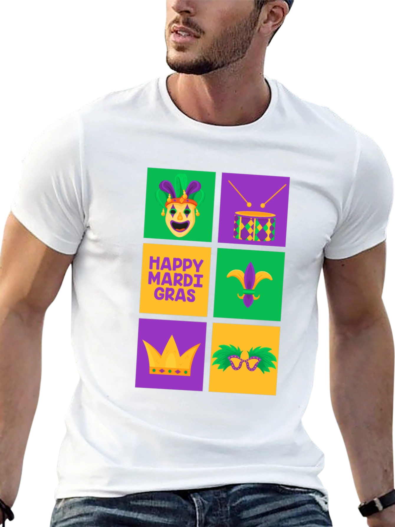 Mardi Gras T-Shirt - Festive Square Icon Design