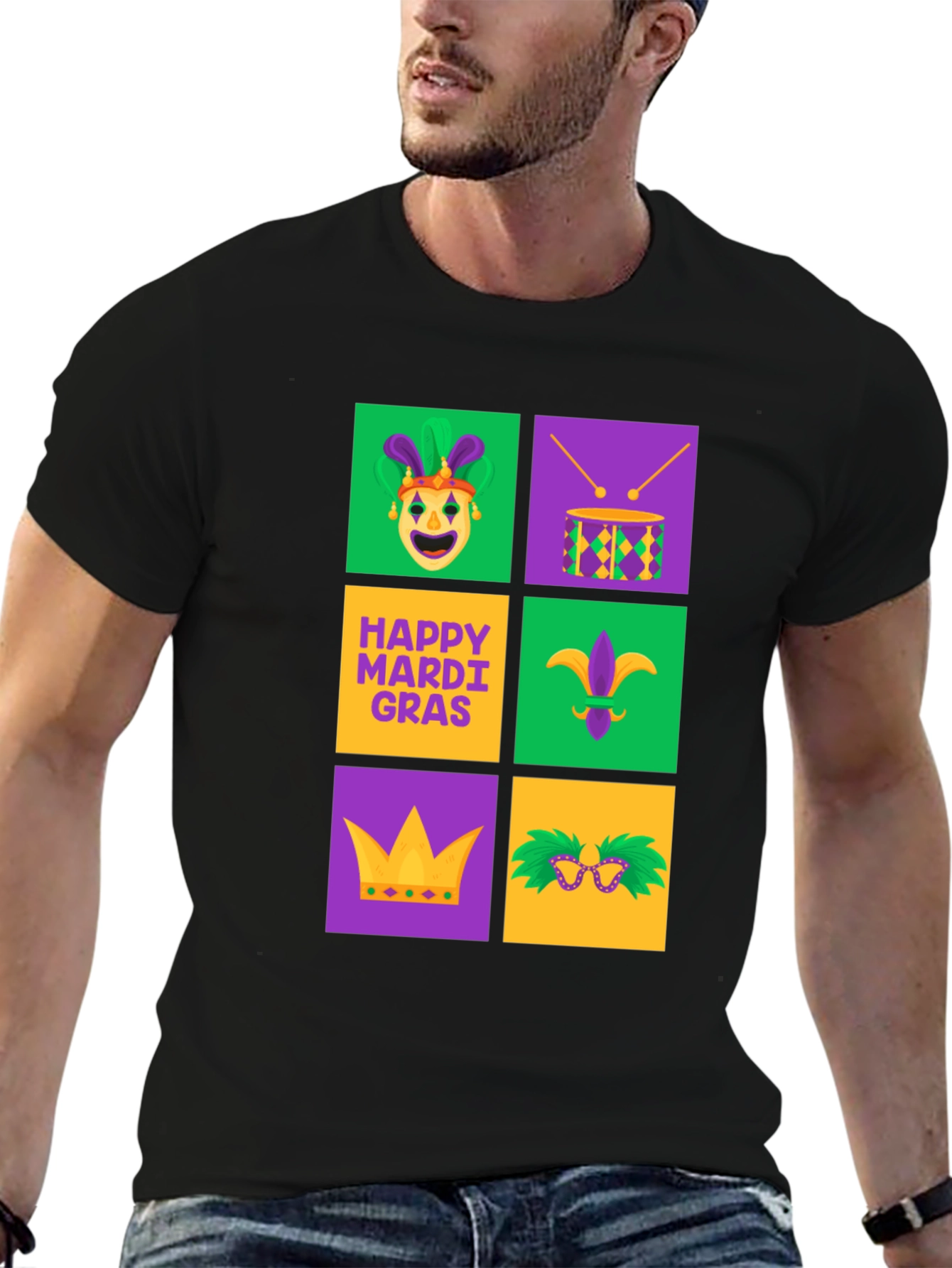 Mardi Gras T-Shirt - Festive Square Icon Design