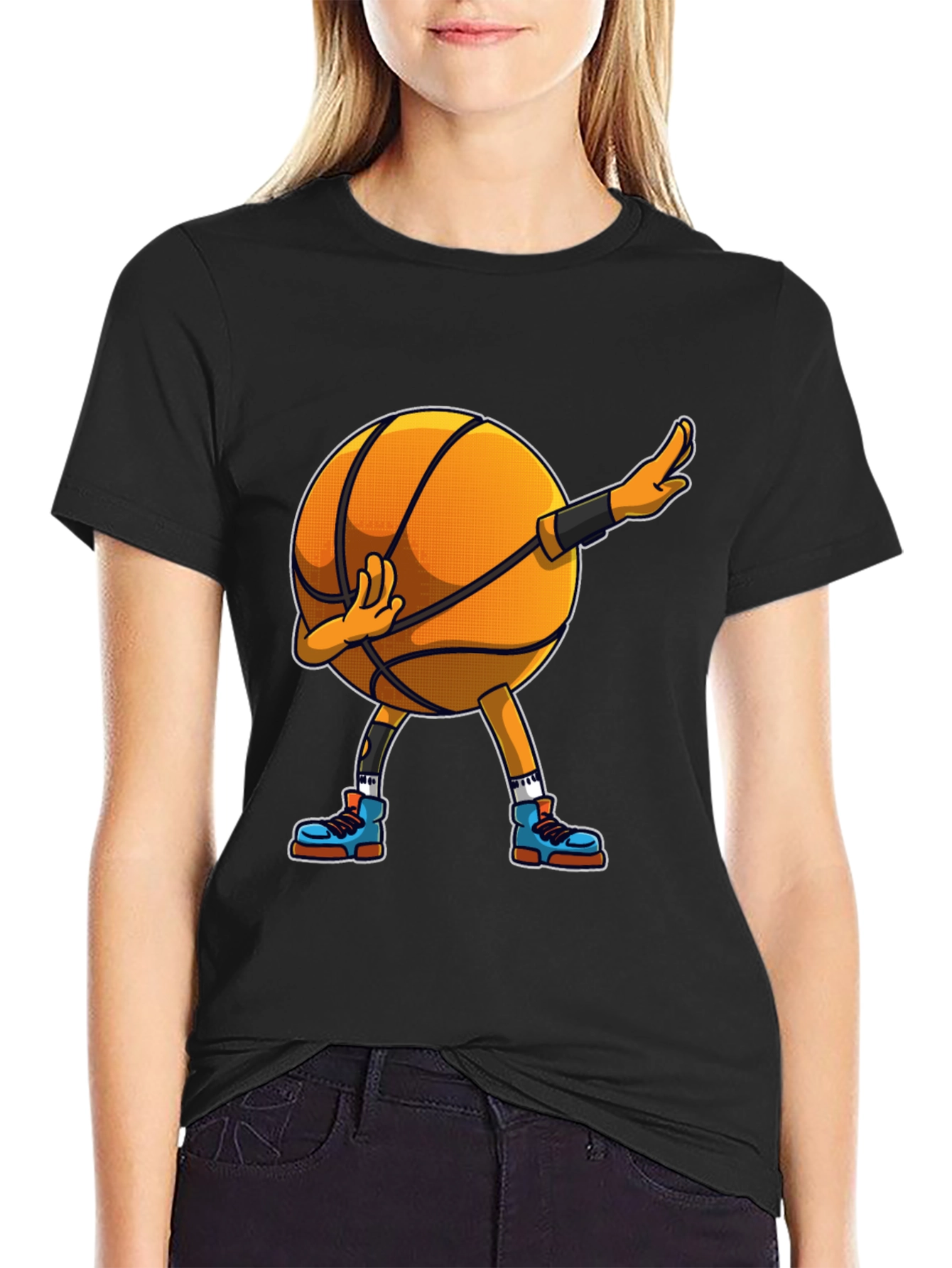 Dabbing Basketball Graphic Tee - Black Cotton Blend