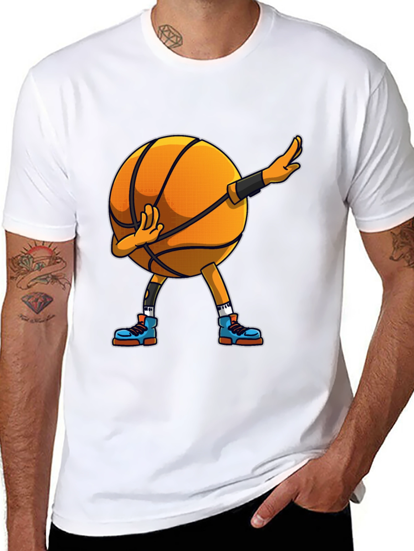 Dabbing Basketball Graphic Tee - Black Cotton Blend