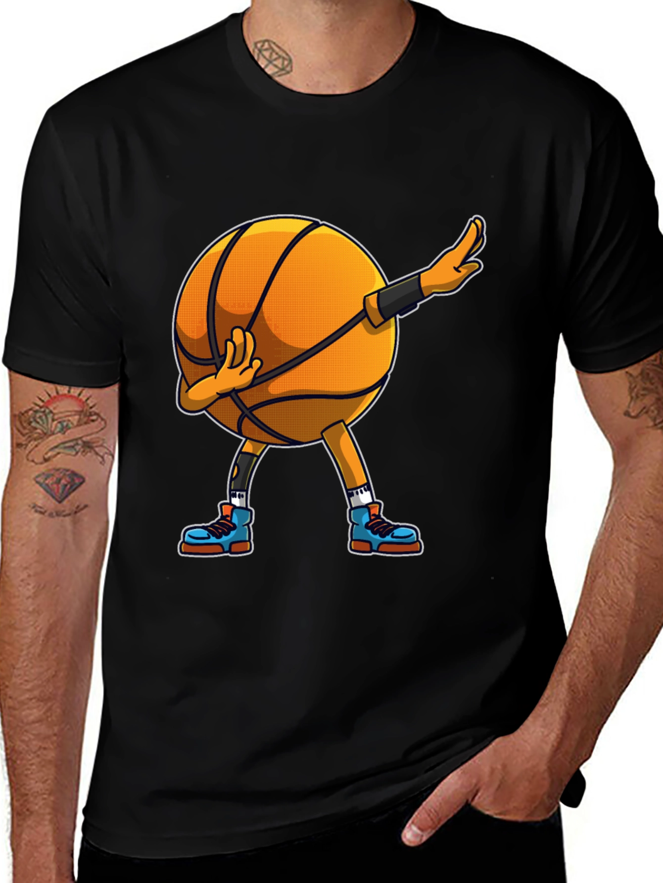 Dabbing Basketball Graphic Tee - Black Cotton Blend