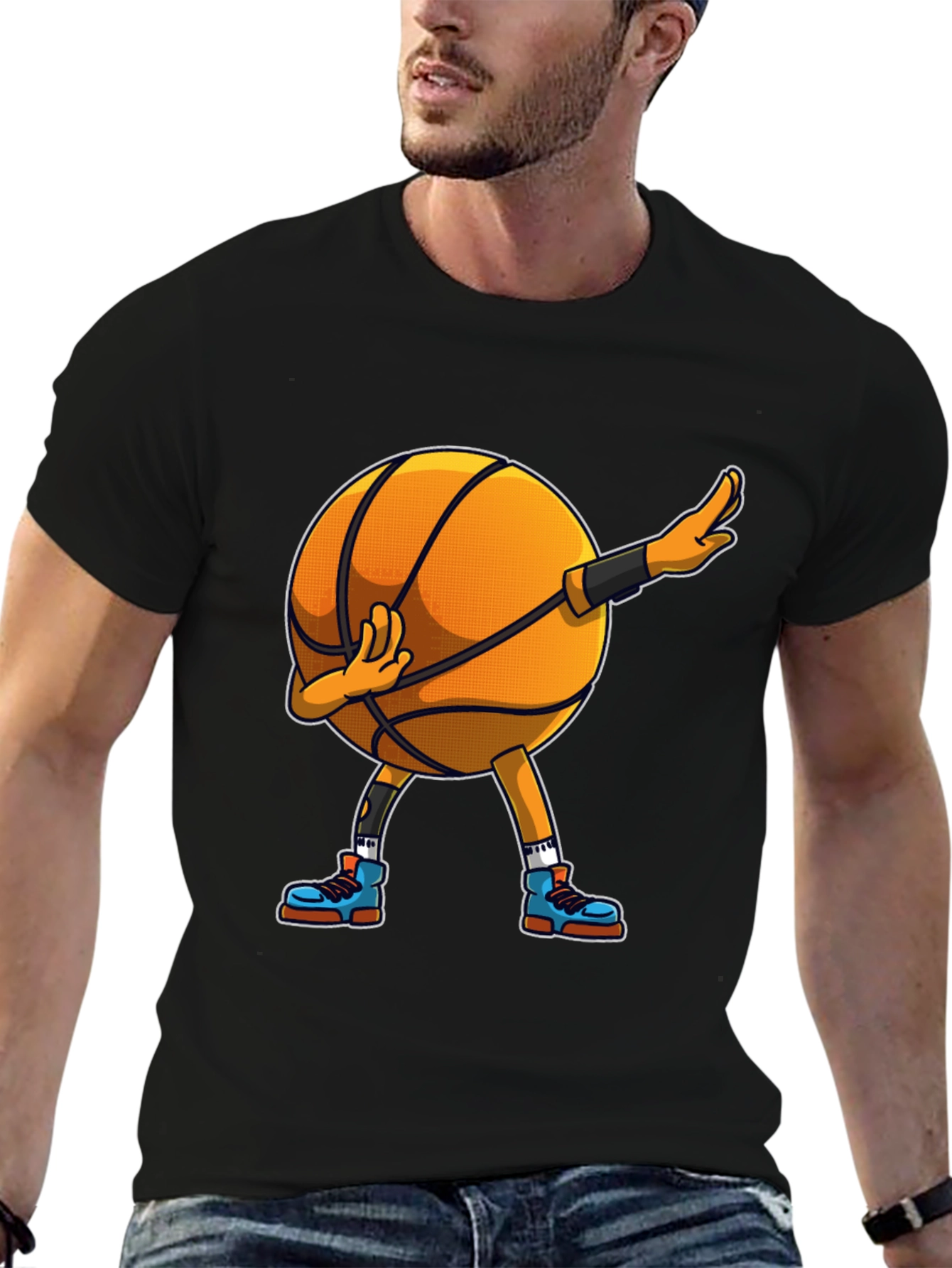 Dabbing Basketball Graphic Tee - Black Cotton Blend