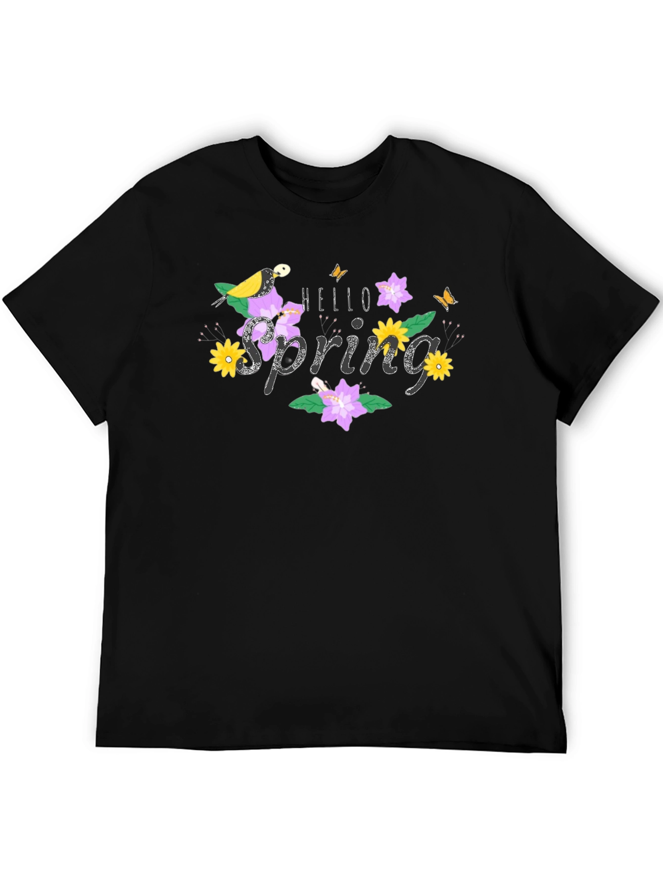 Hello Spring Graphic Tee Bird & Floral Design