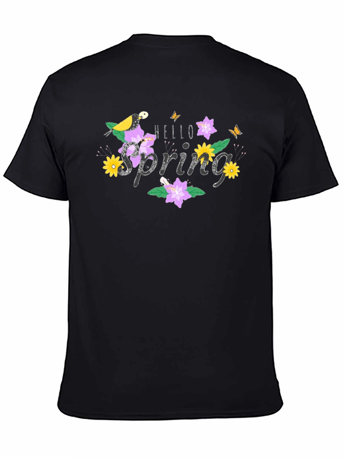 Hello Spring Graphic Tee Bird & Floral Design