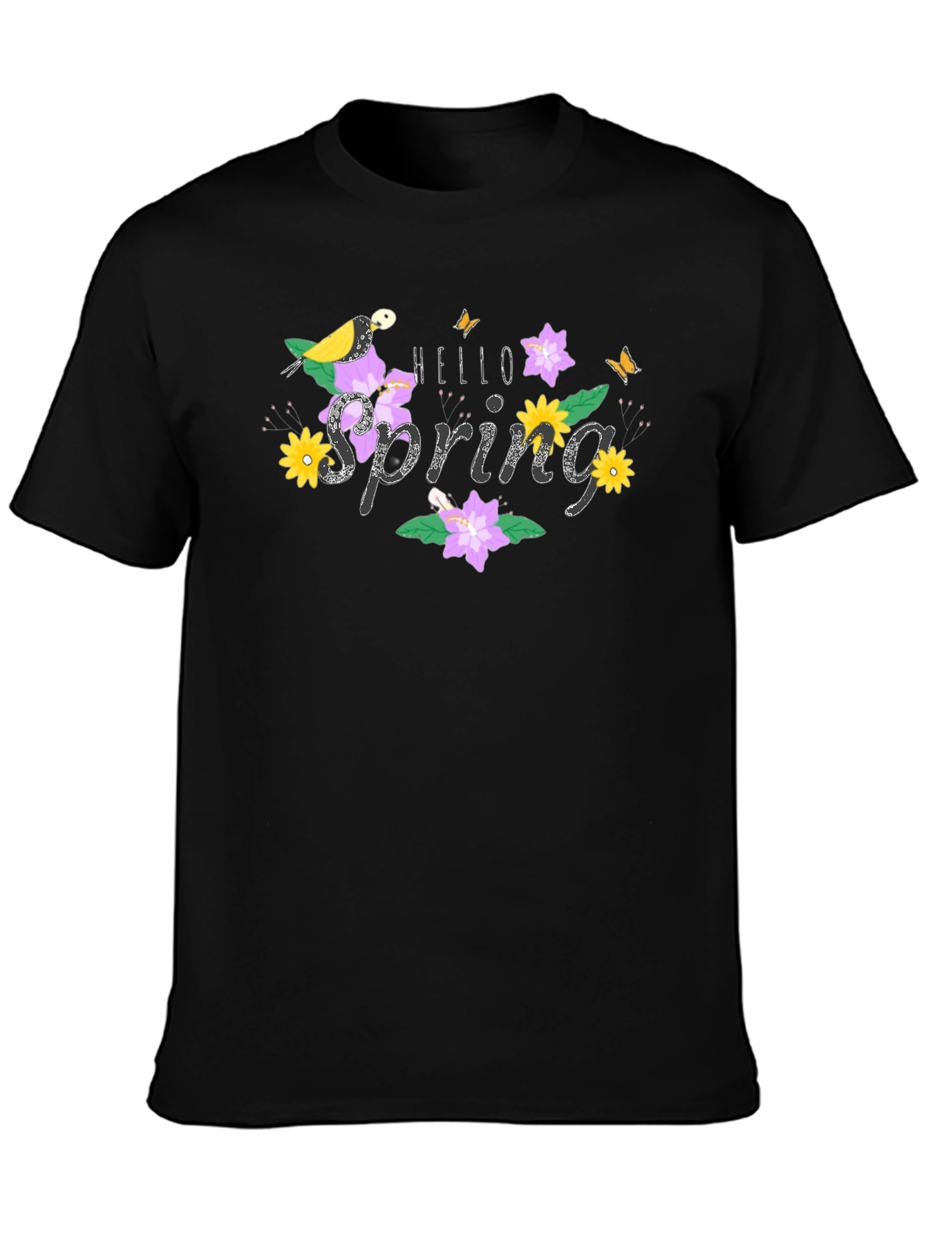 Hello Spring Graphic Tee Bird & Floral Design