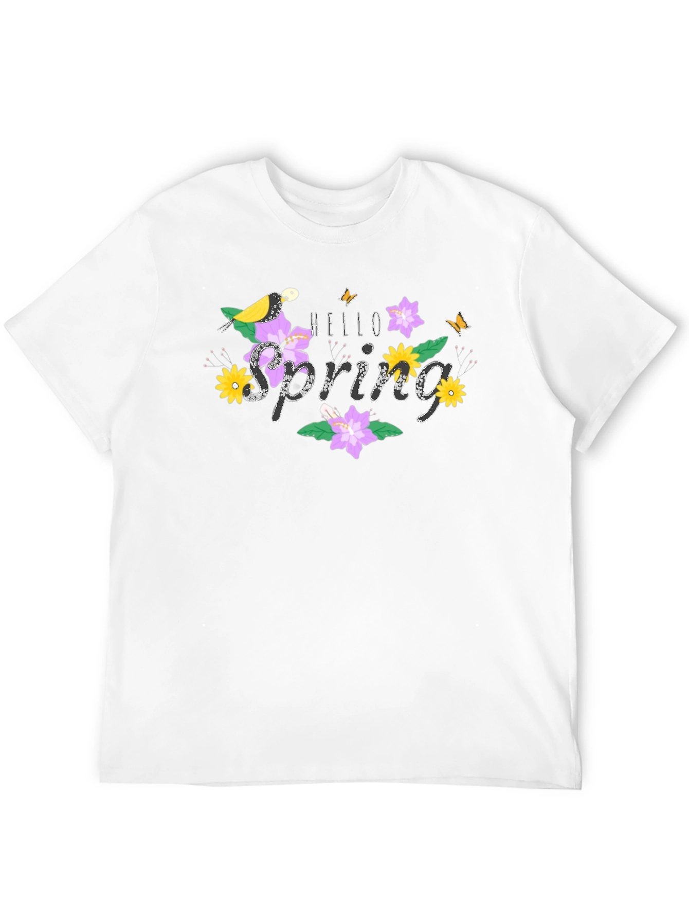 Hello Spring Graphic Tee Bird & Floral Design