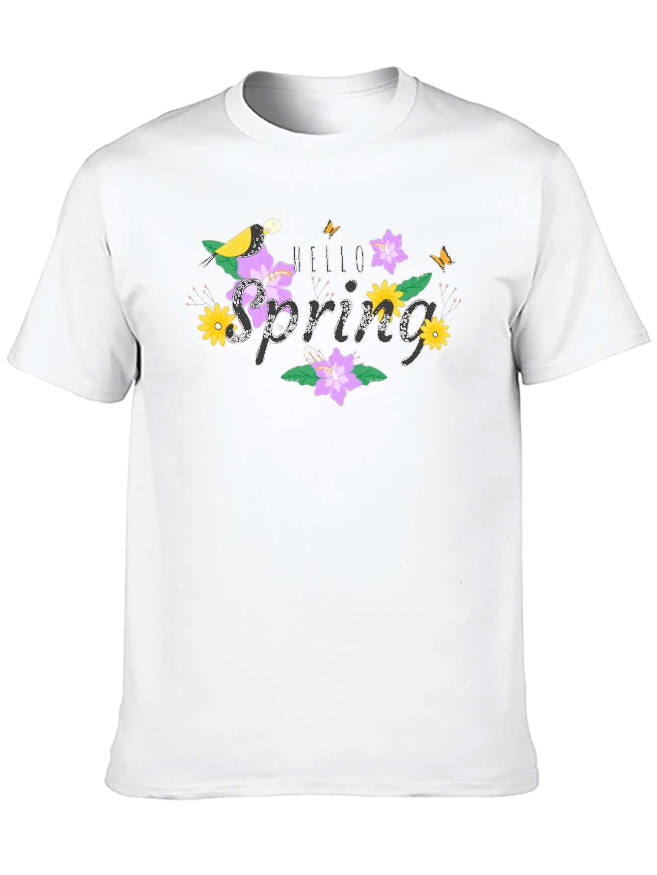 Hello Spring Graphic Tee Bird & Floral Design