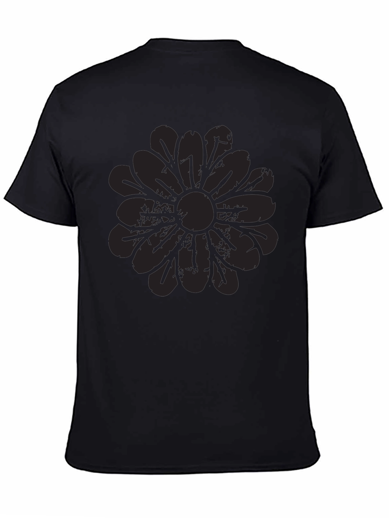 Mens Black Graphic Tee - Distressed Floral Design