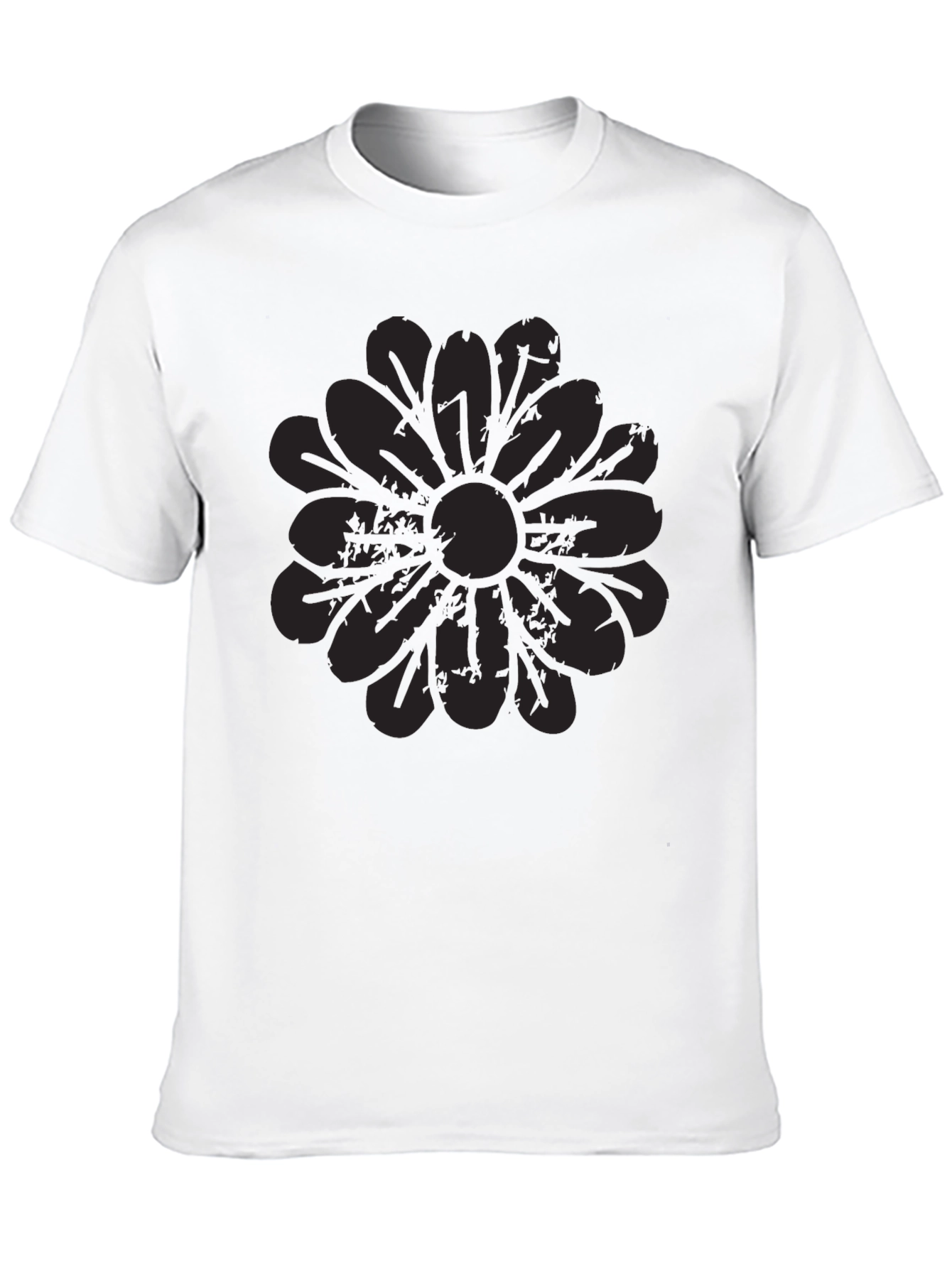 Mens Black Graphic Tee - Distressed Floral Design