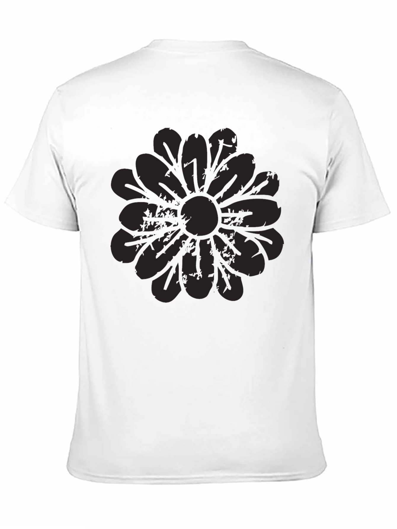 Mens Black Graphic Tee - Distressed Floral Design