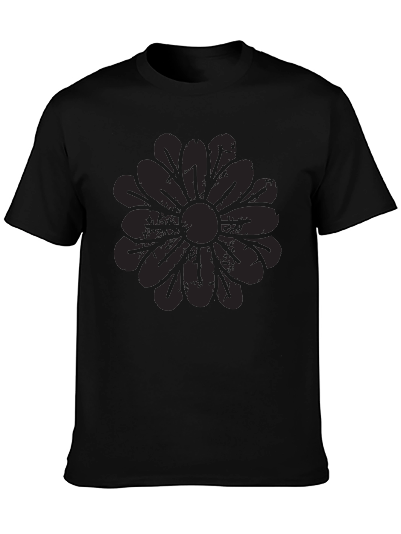 Mens Black Graphic Tee - Distressed Floral Design