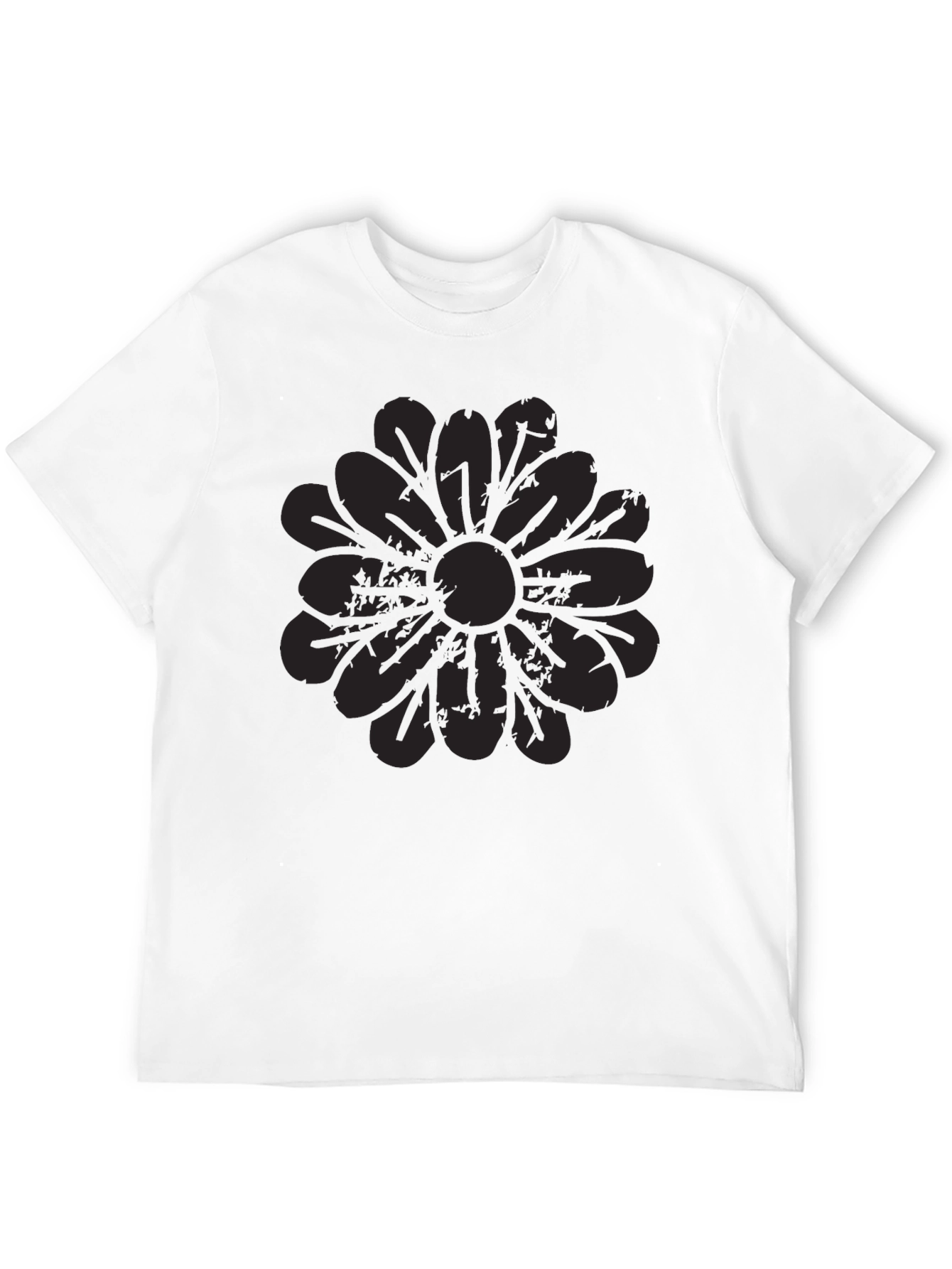 Mens Black Graphic Tee - Distressed Floral Design