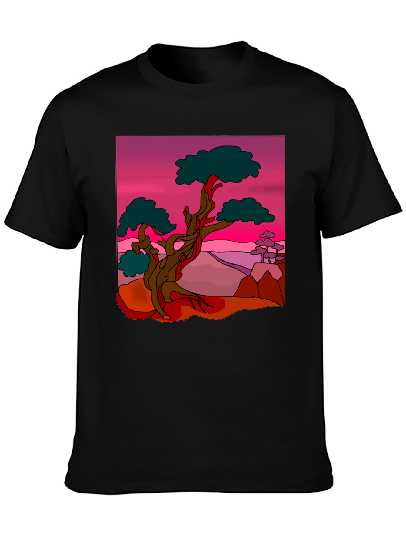 Bonsai Tree Graphic Print Black T-Shirt