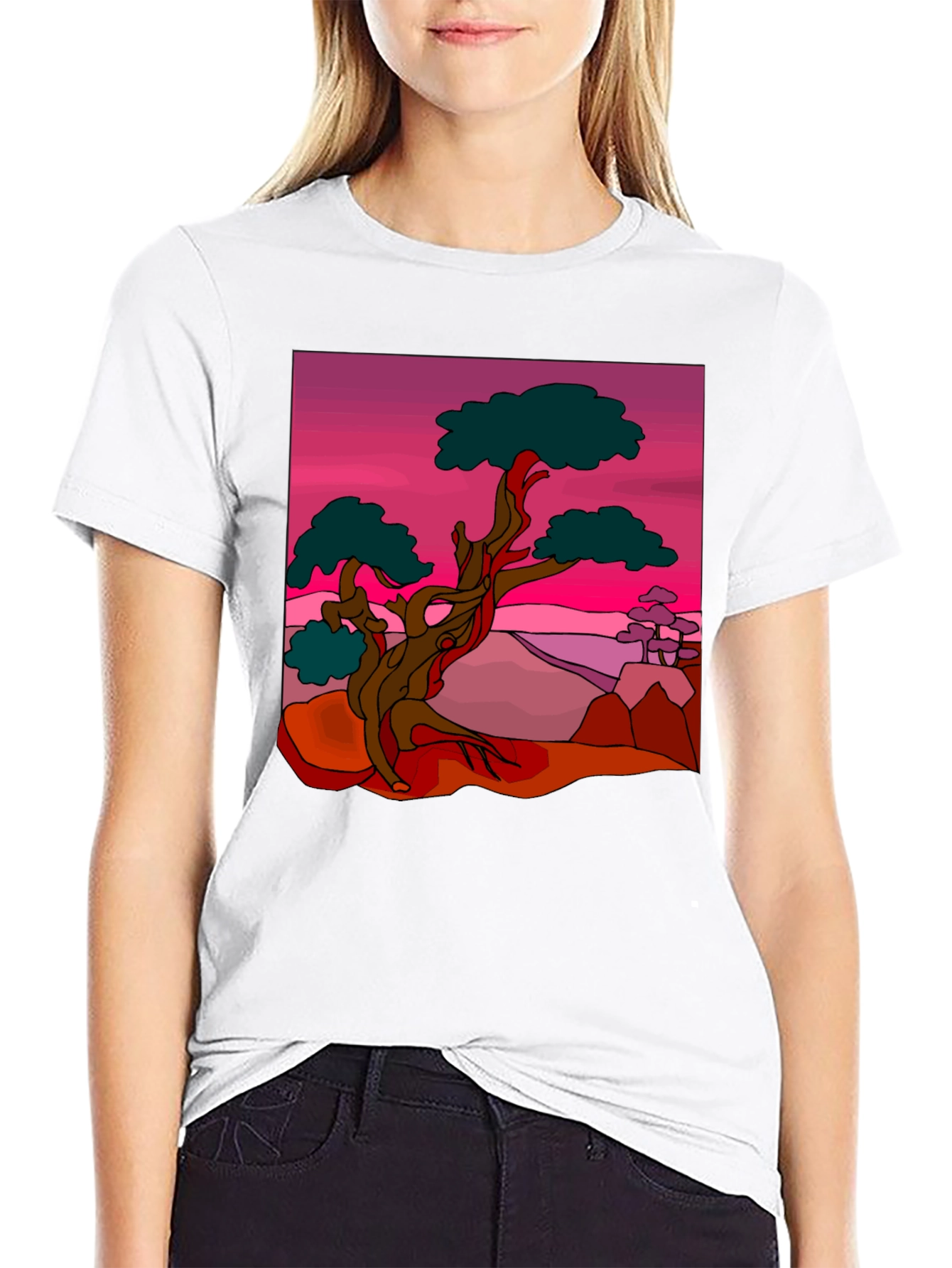 Bonsai Tree Graphic Print Black T-Shirt