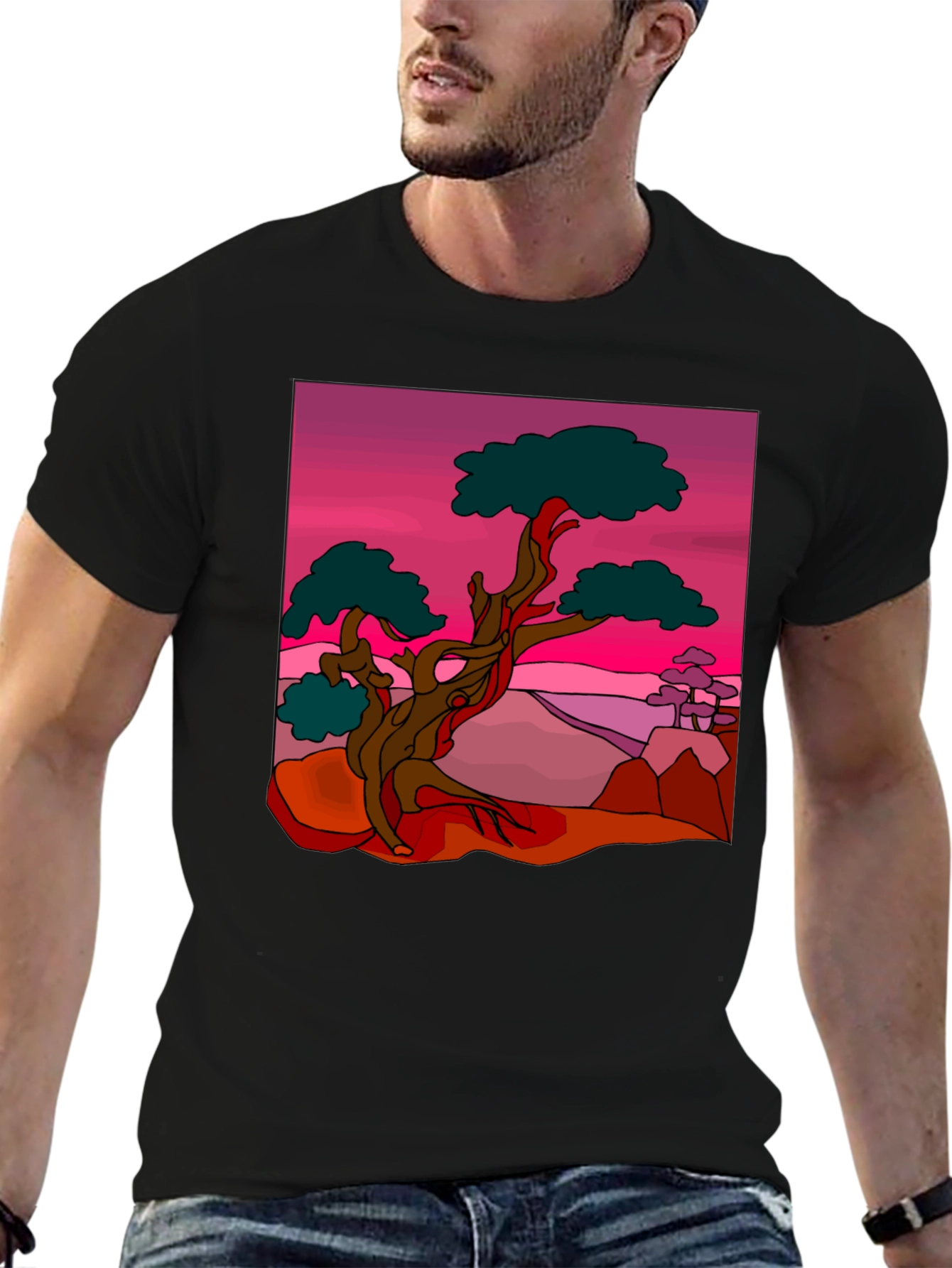 Bonsai Tree Graphic Print Black T-Shirt