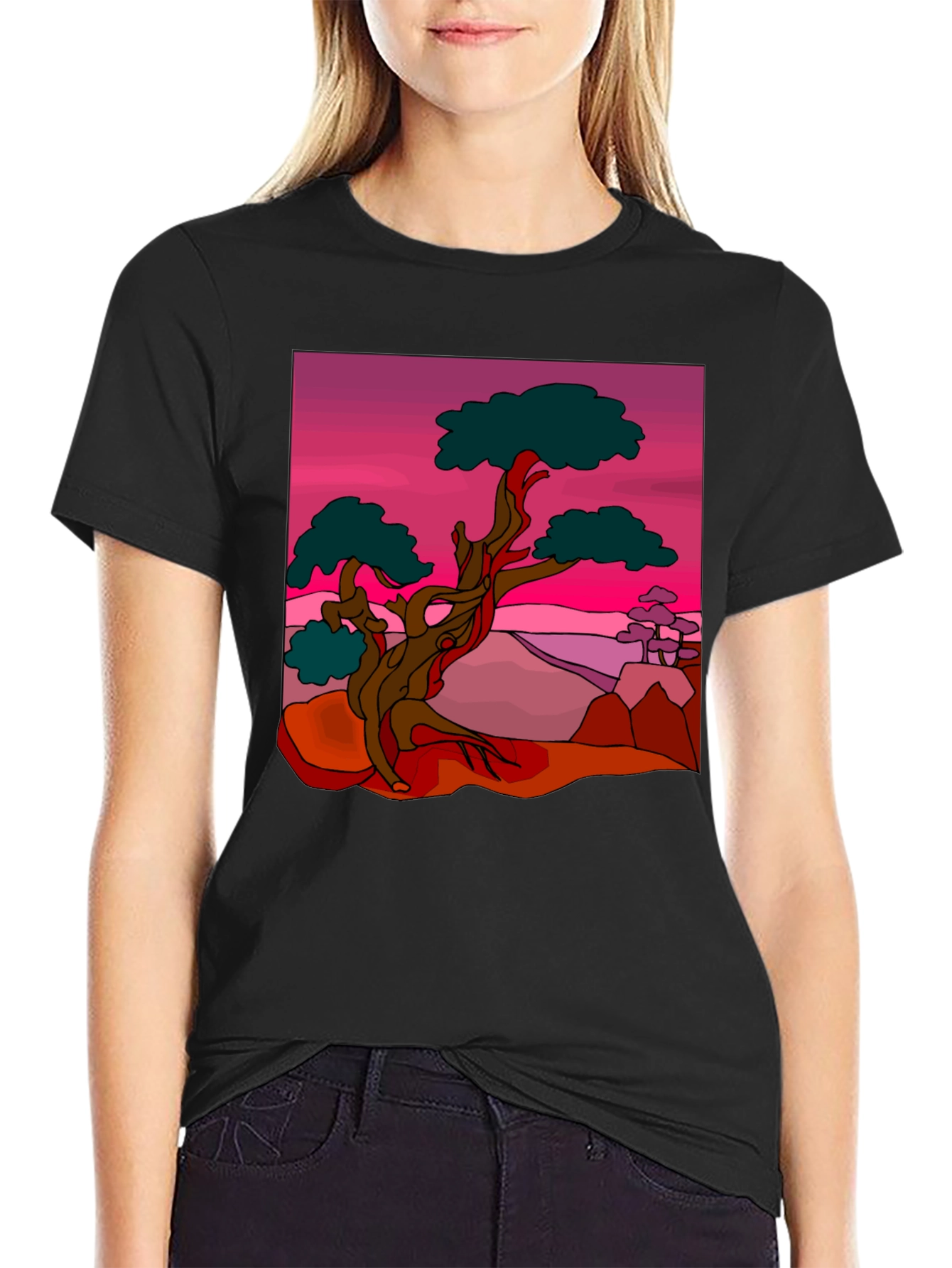 Bonsai Tree Graphic Print Black T-Shirt