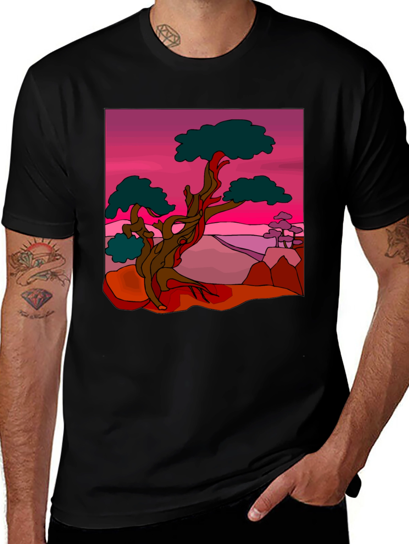 Bonsai Tree Graphic Print Black T-Shirt