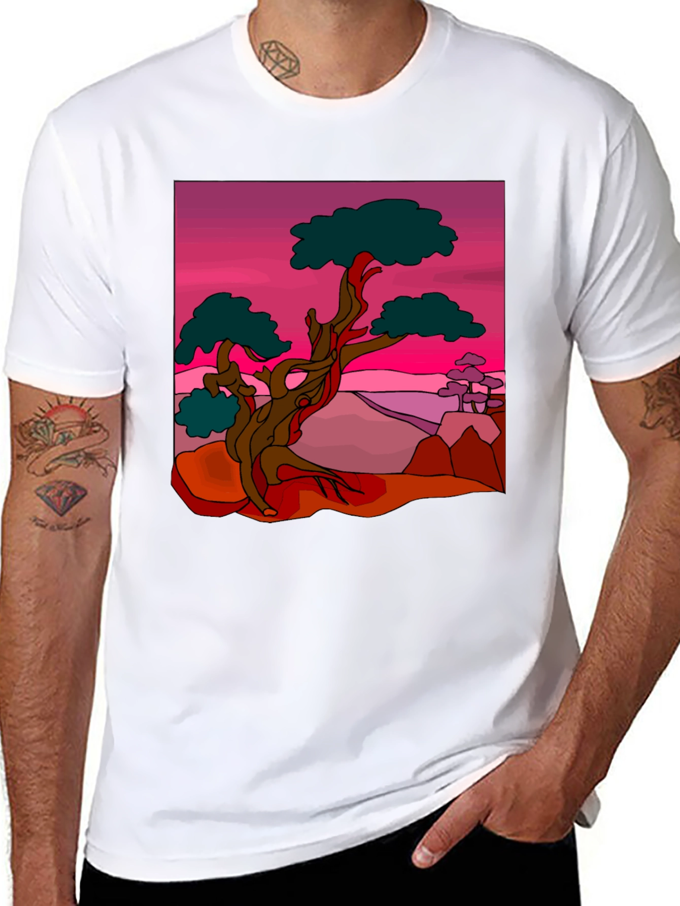 Bonsai Tree Graphic Print Black T-Shirt