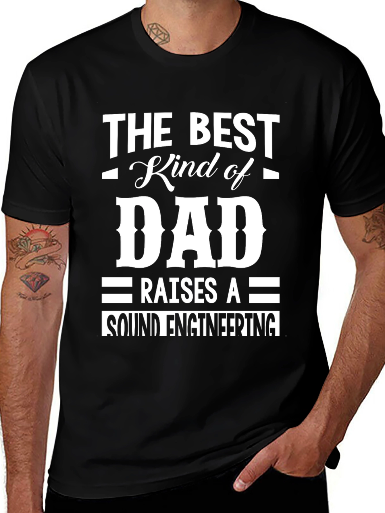 Best Dad Raises Sound Engineer Black T-Shirt