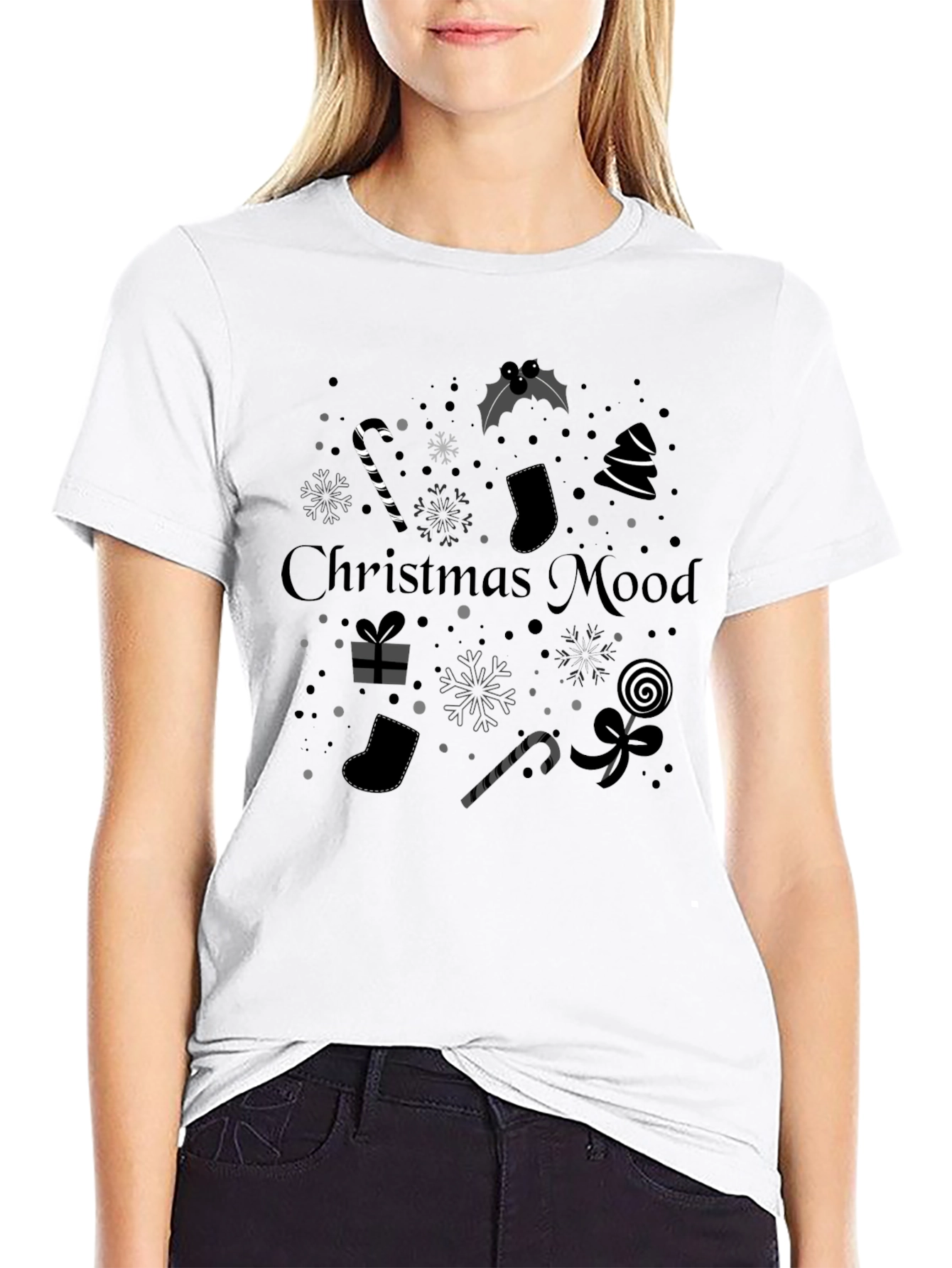 Christmas Mood Black Graphic T-Shirt