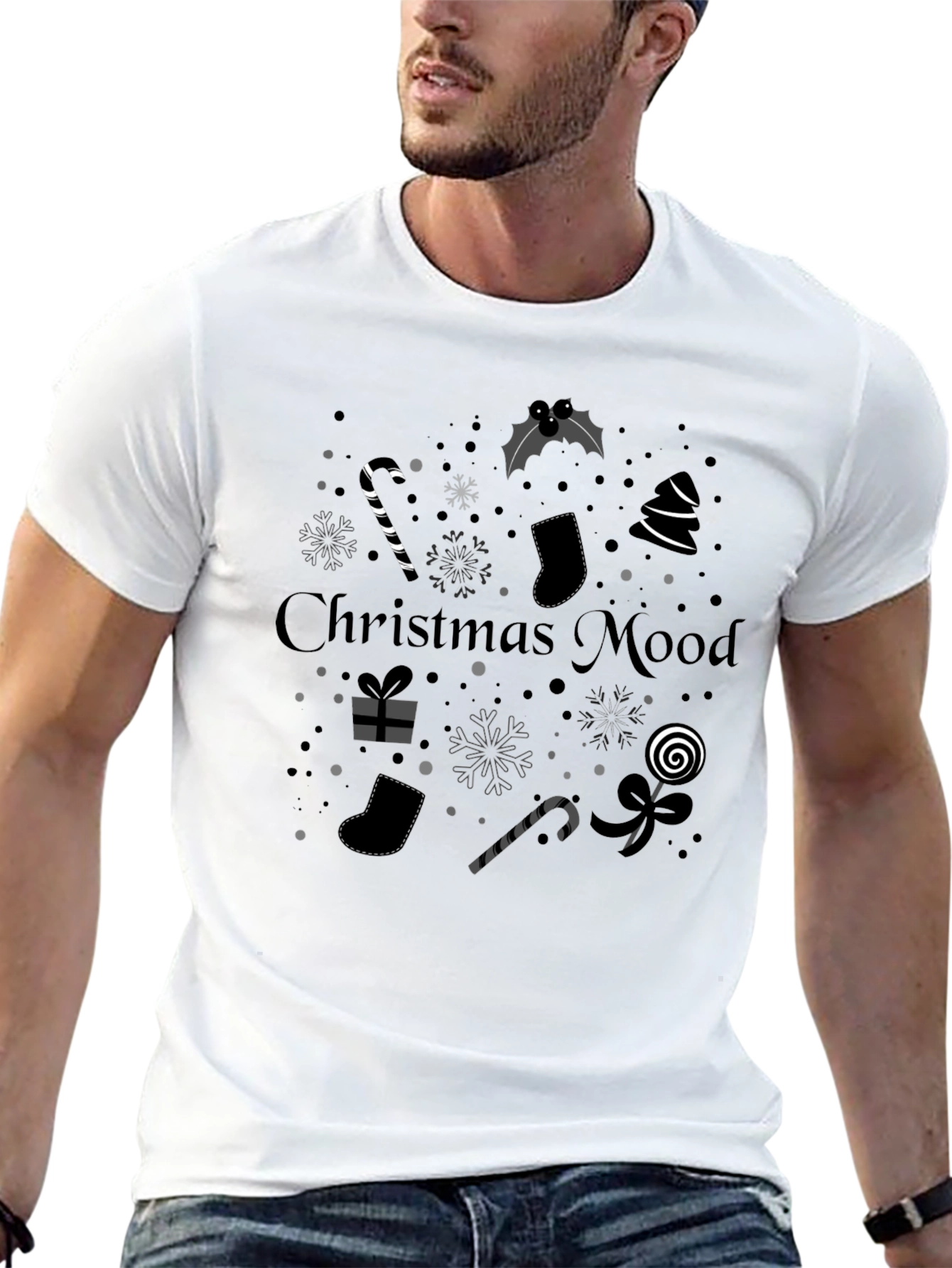Christmas Mood Black Graphic T-Shirt