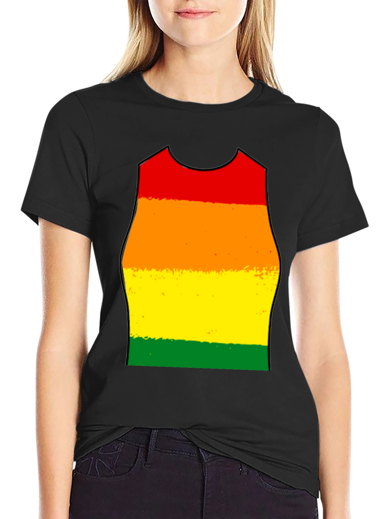 Rainbow Stripe Tank Top Graphic Tee - Black