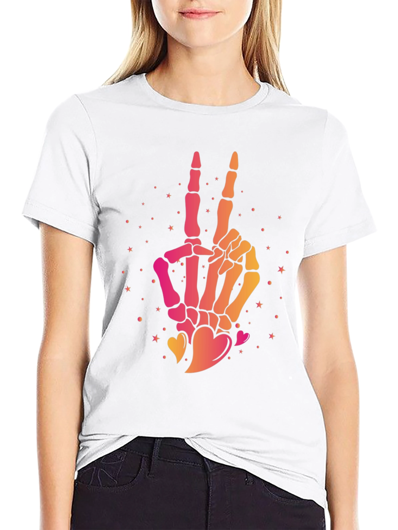 Skeleton Hand Peace Sign Graphic Tee