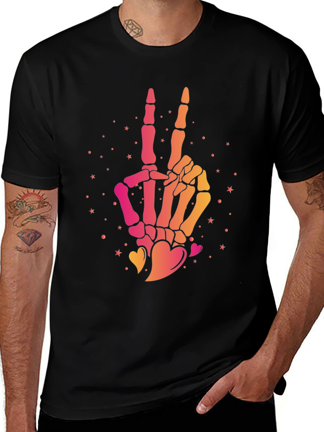 Skeleton Hand Peace Sign Graphic Tee