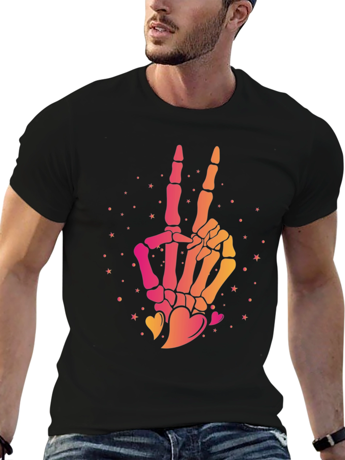 Skeleton Hand Peace Sign Graphic Tee
