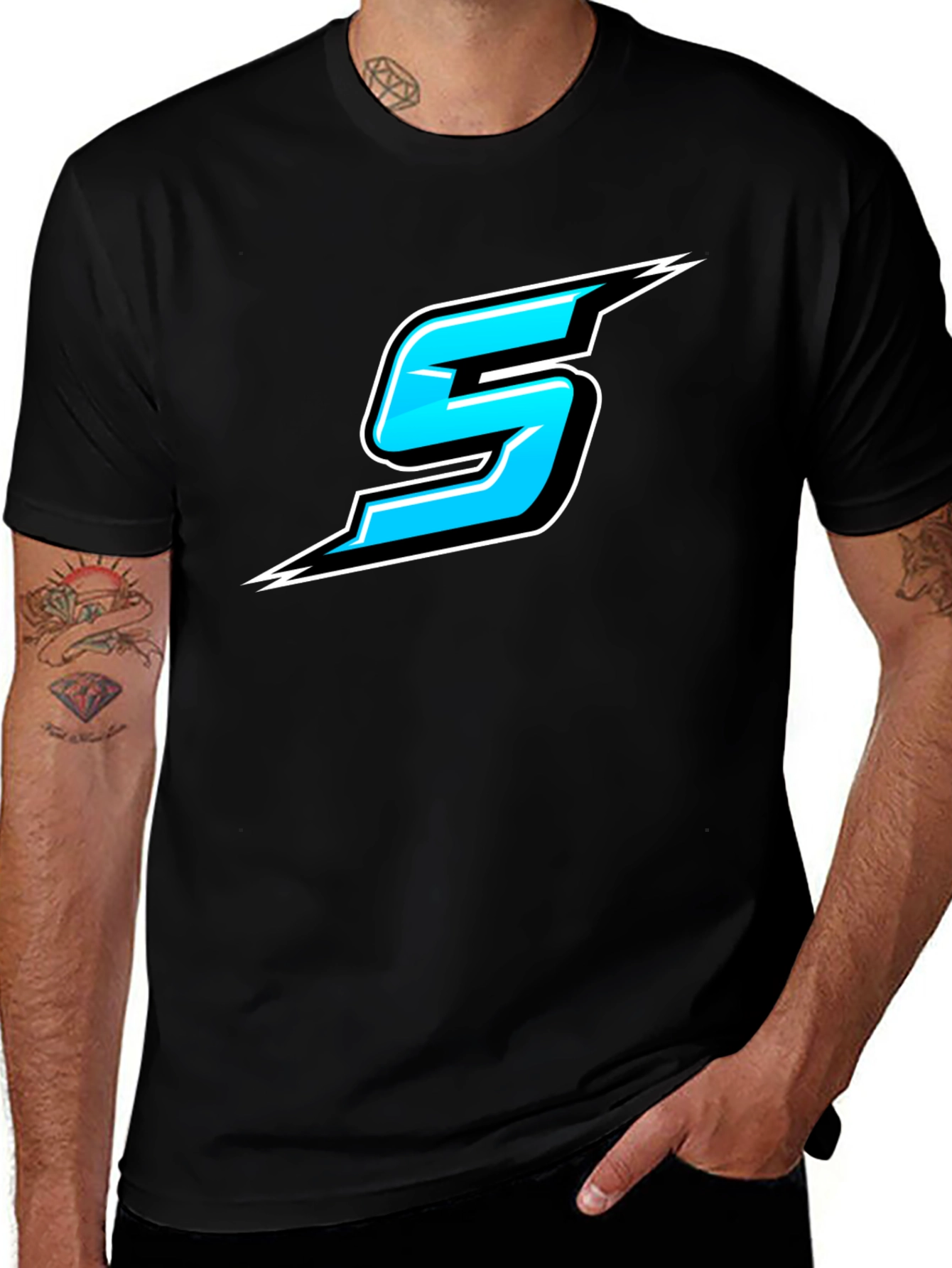 Bold Black T-Shirt with Sporty Blue Number 5