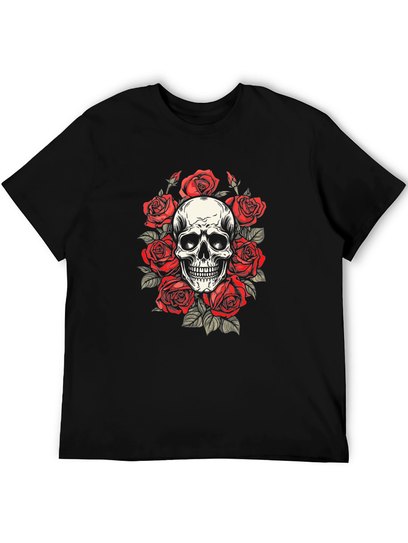 Skull & Roses Graphic Tee - Black Cotton
