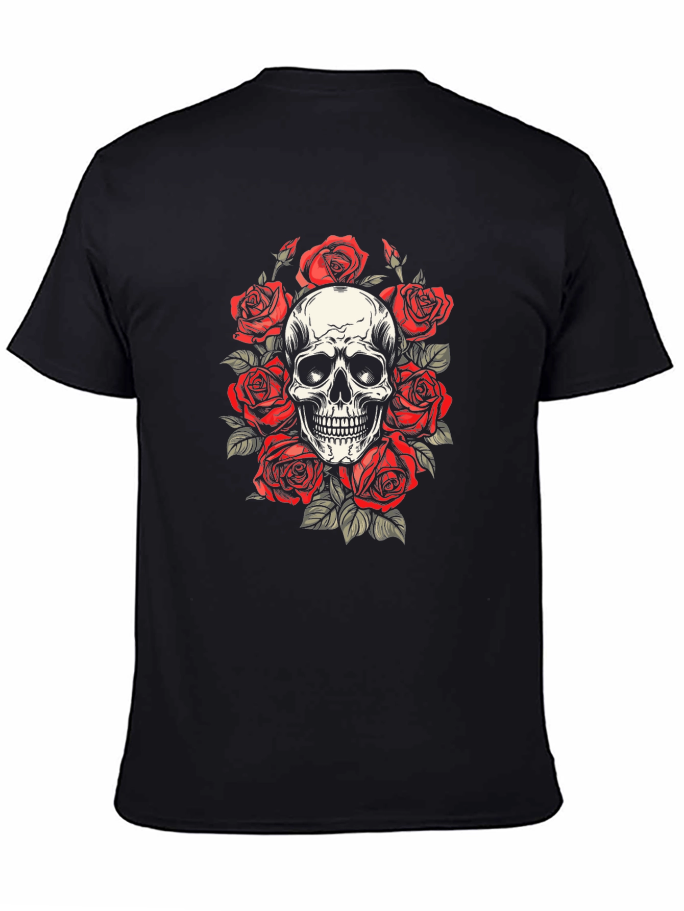 Skull & Roses Graphic Tee - Black Cotton