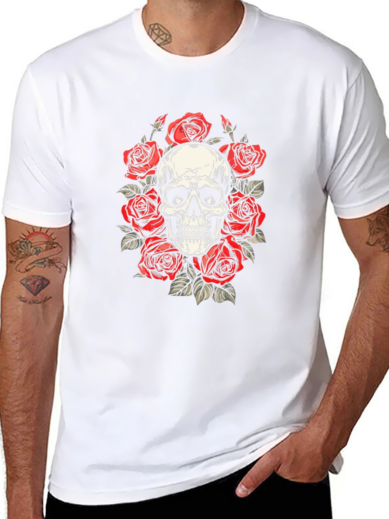Skull & Roses Graphic Tee - Black Cotton