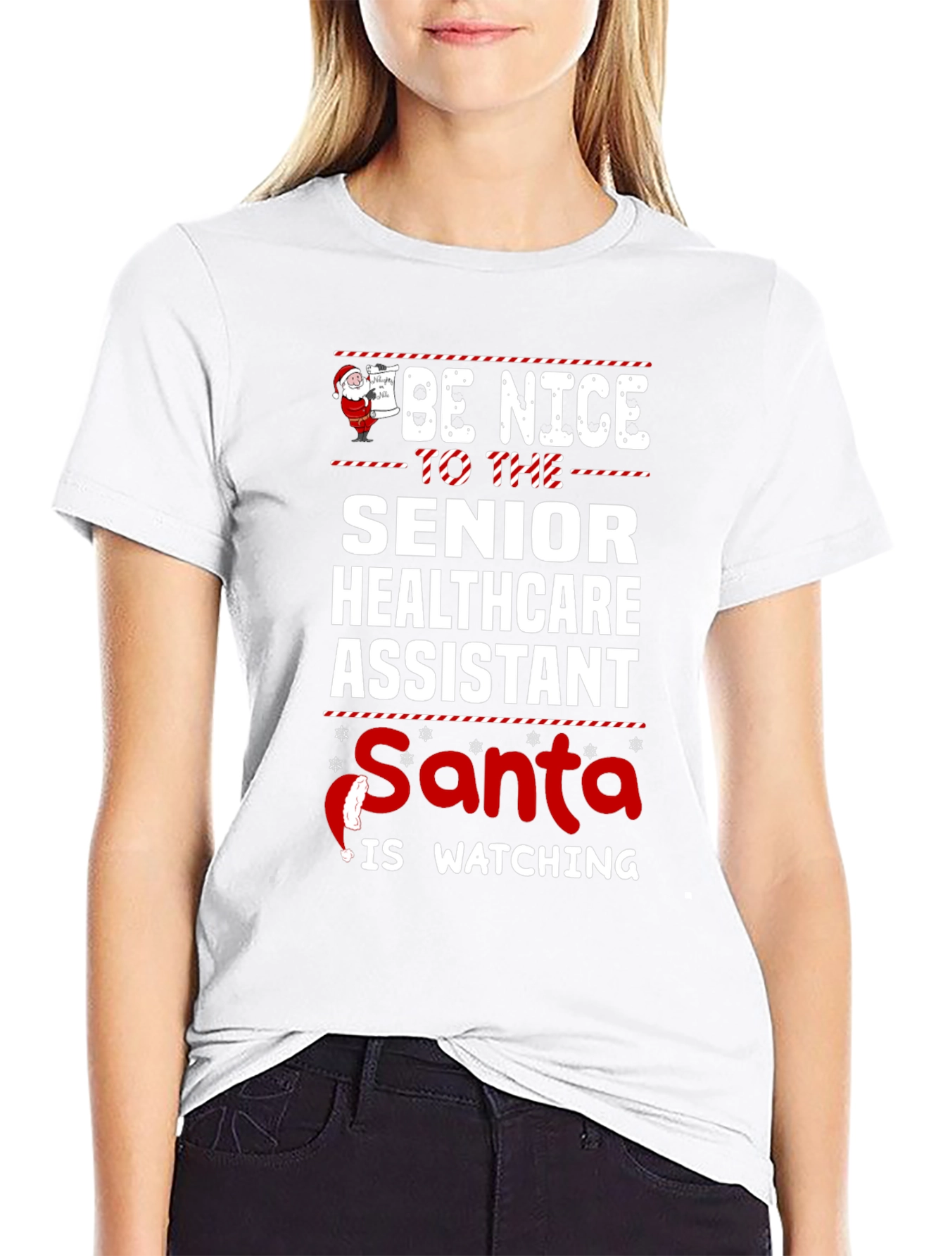Senior Healthcare Assistant Santa Watching T-Shirt
