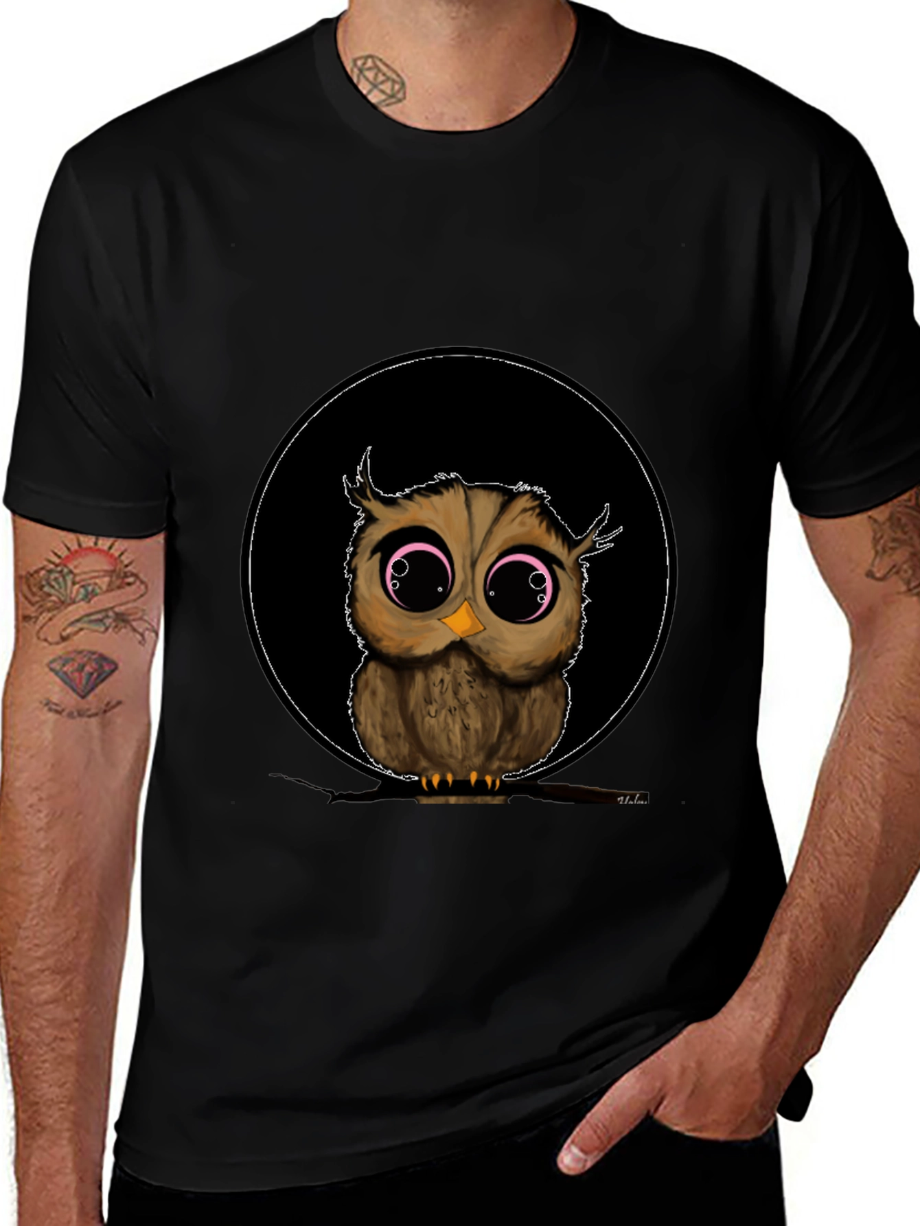 Cute Owl Graphic Tee - Mens Black T-Shirt