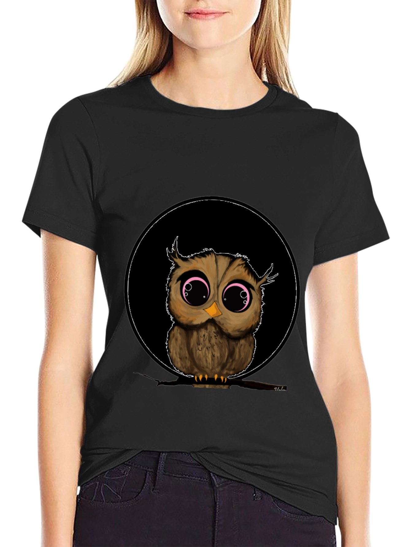 Cute Owl Graphic Tee - Mens Black T-Shirt