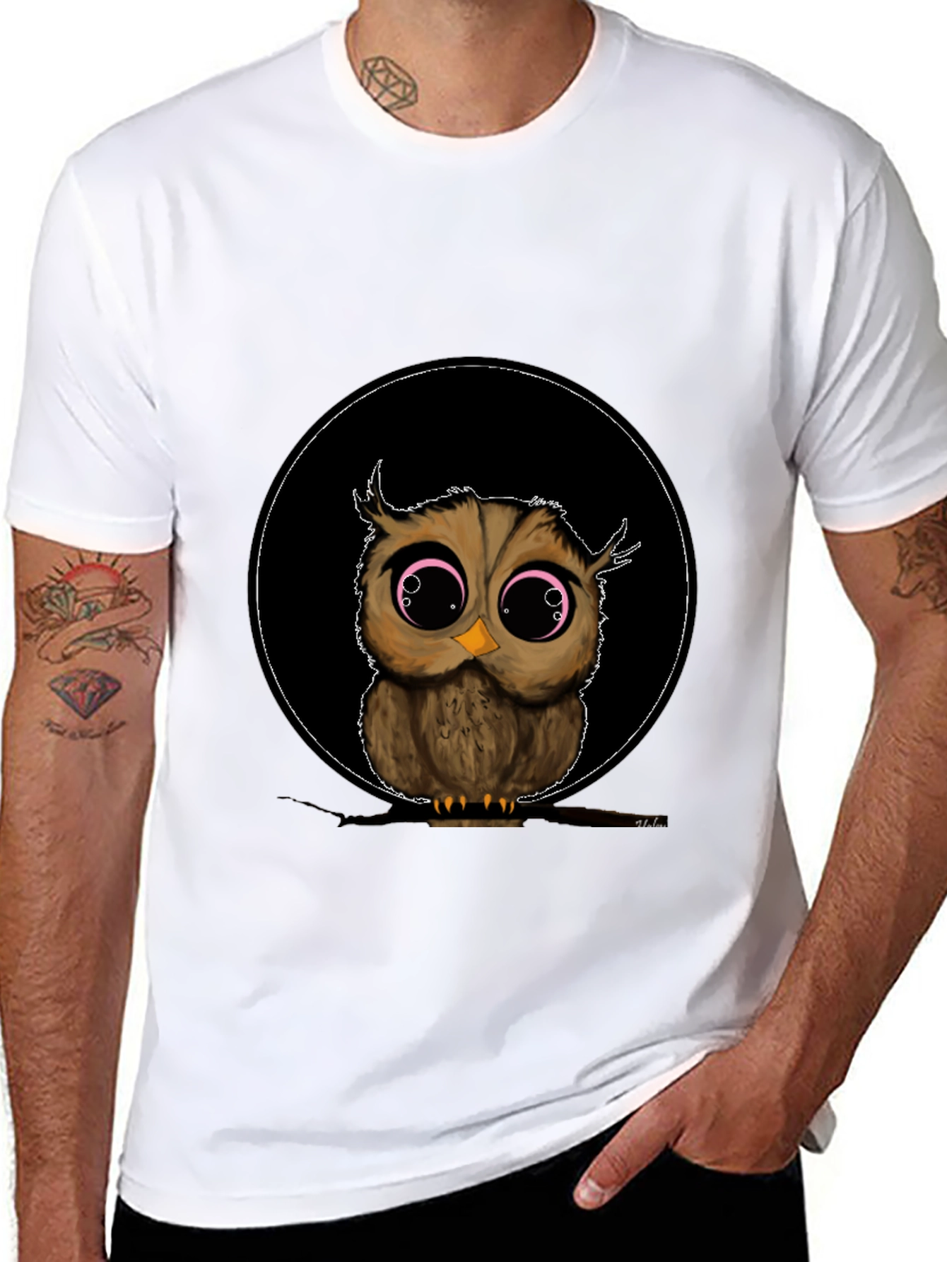 Cute Owl Graphic Tee - Mens Black T-Shirt