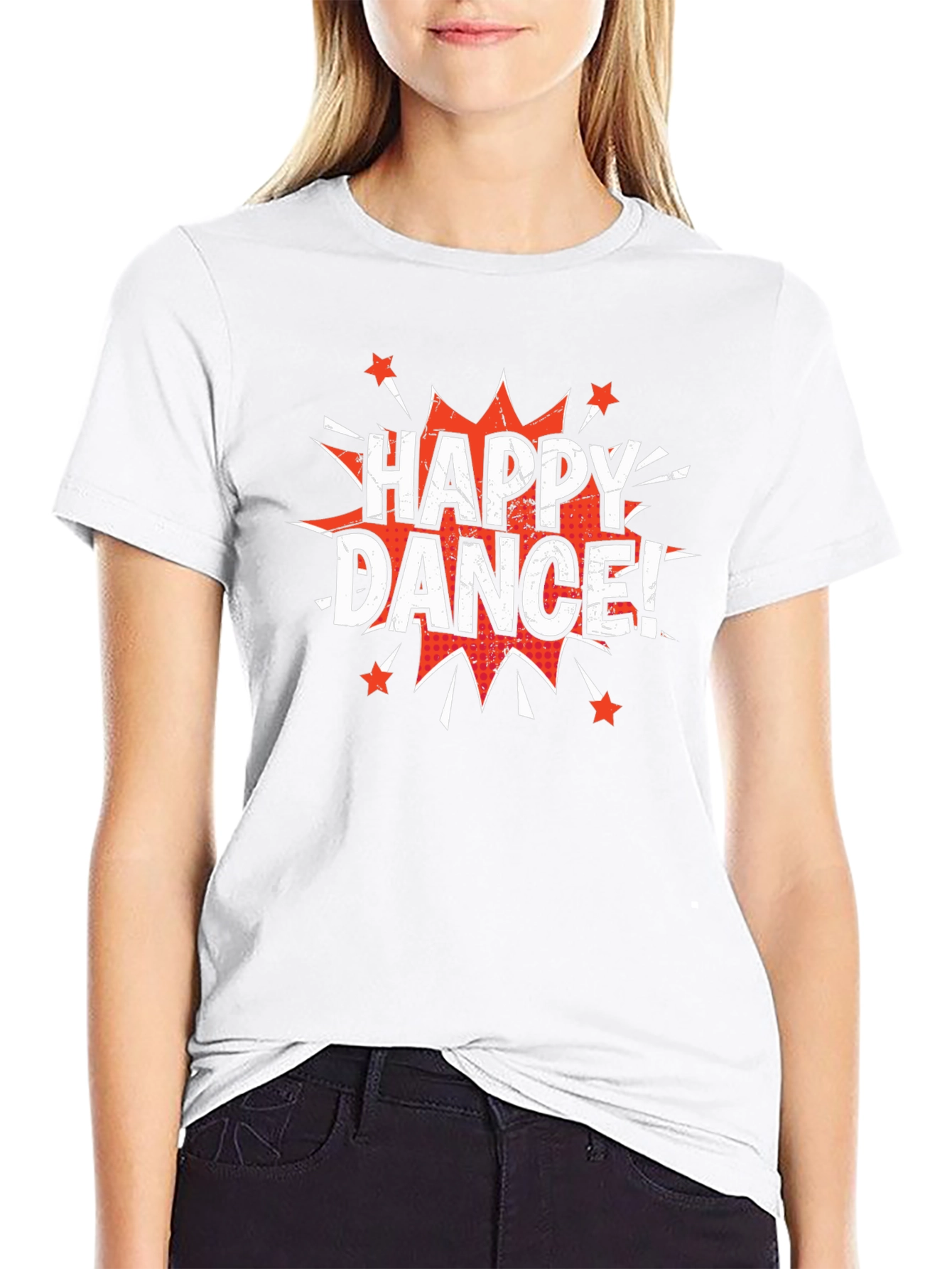 Happy Dance! Graphic Print Crew Neck T-Shirt