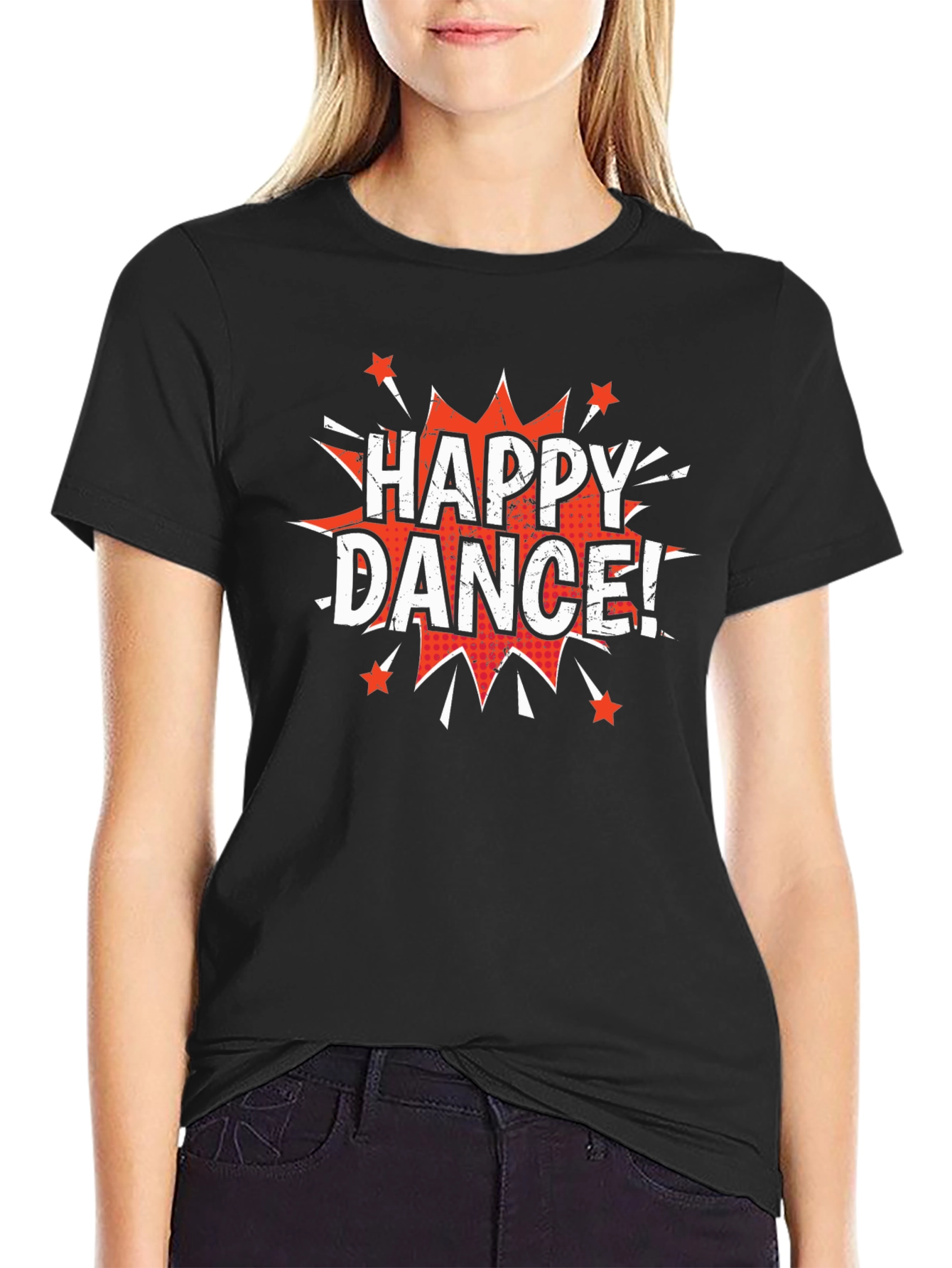 Happy Dance! Graphic Print Crew Neck T-Shirt