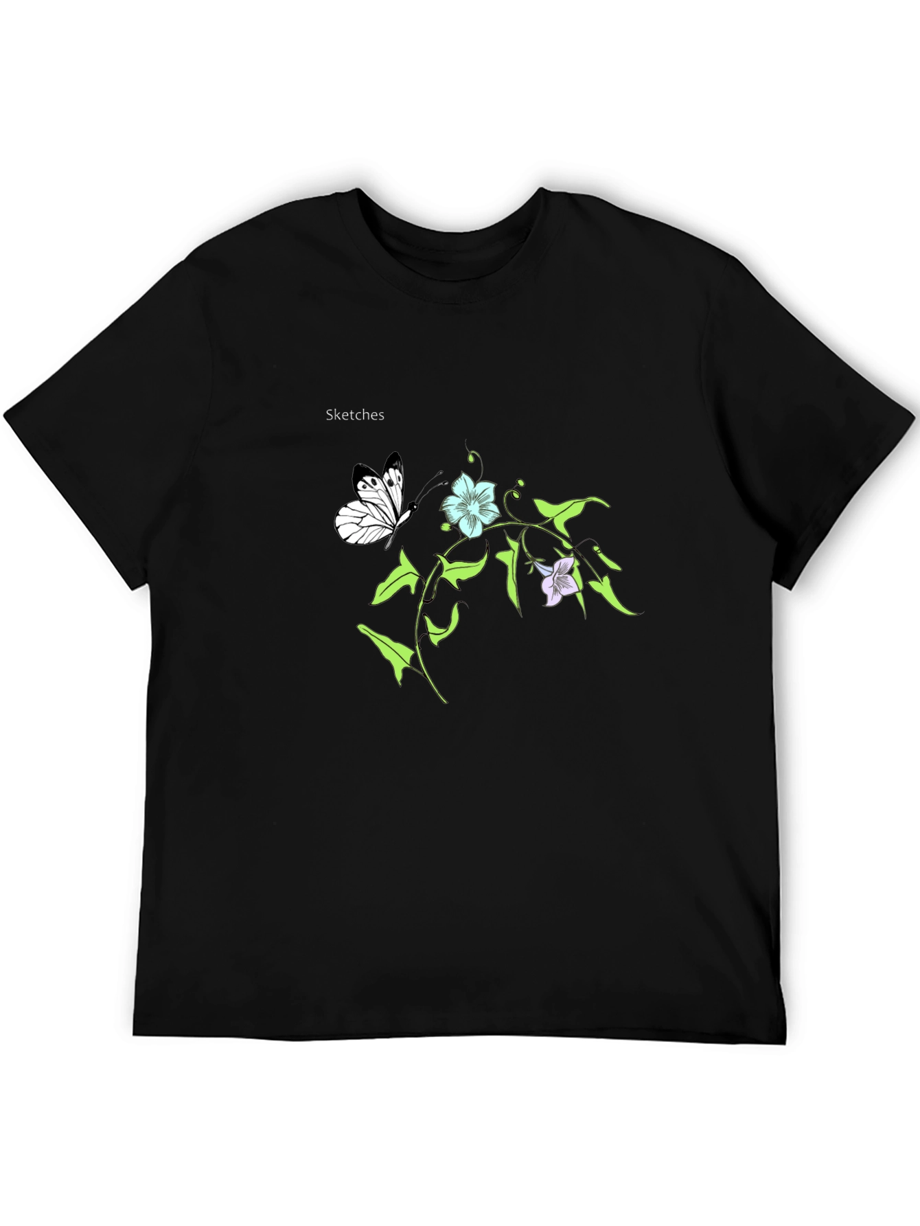 Floral Butterfly Black T-Shirt
