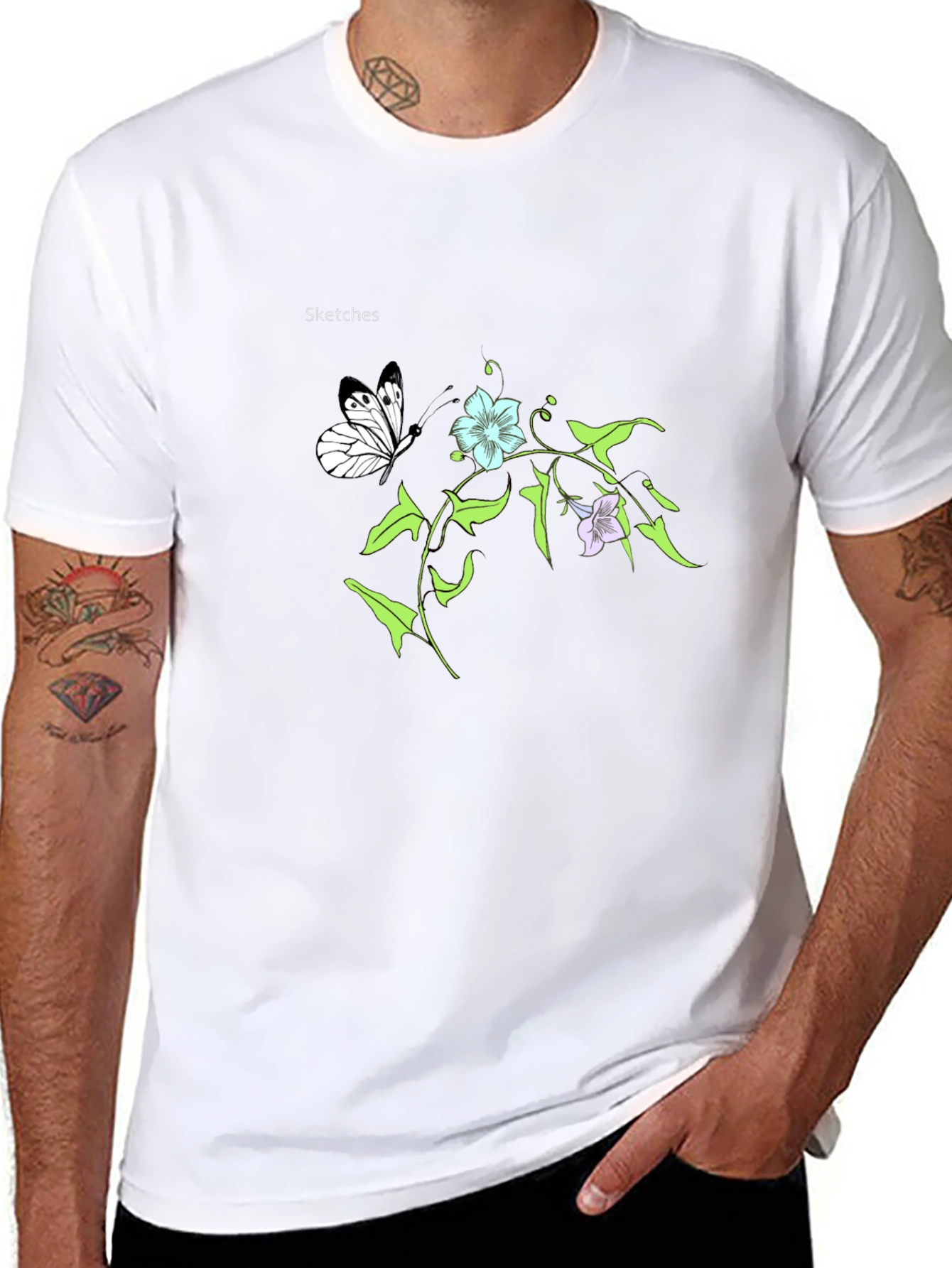 Floral Butterfly Black T-Shirt