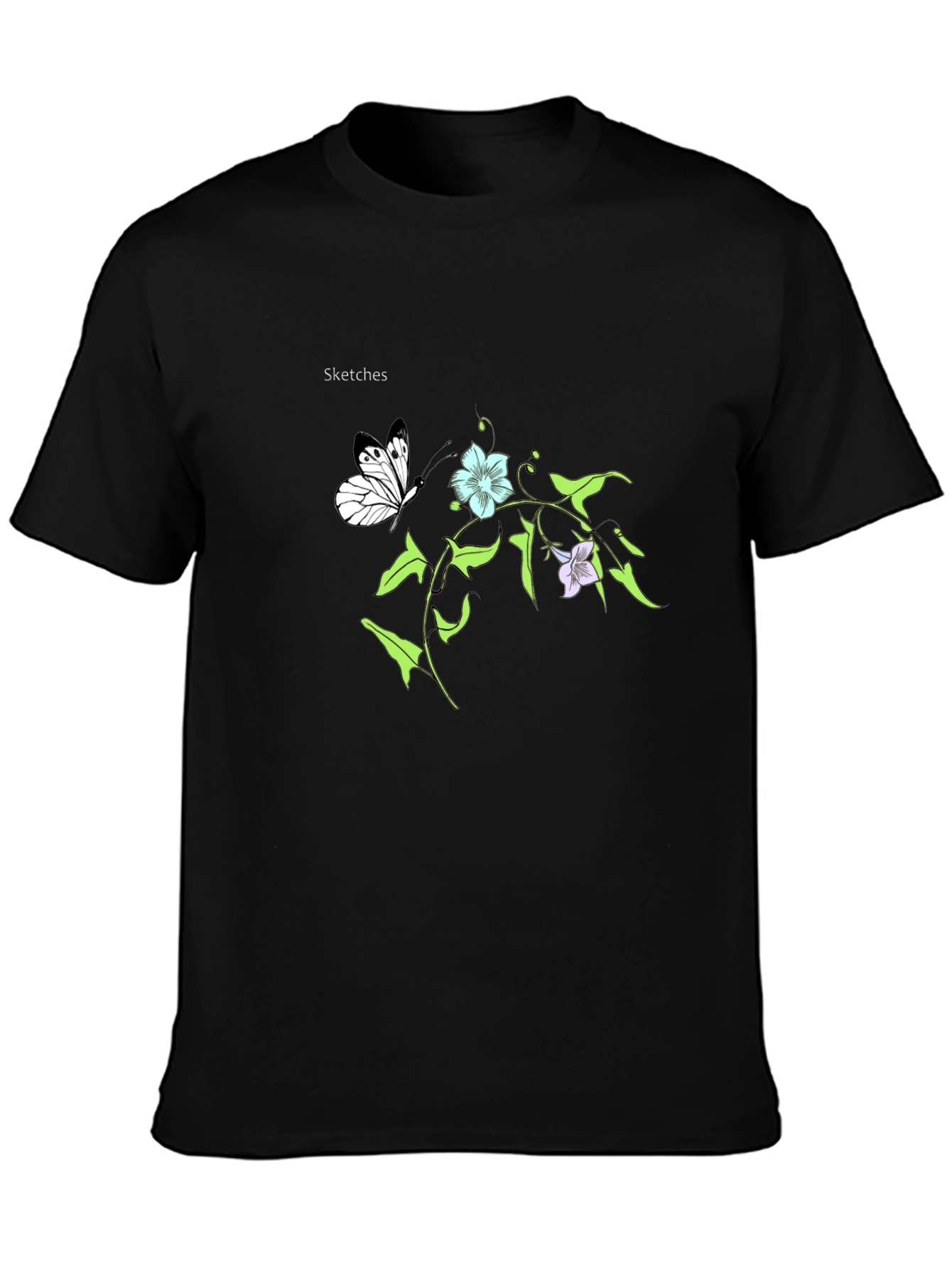 Floral Butterfly Black T-Shirt