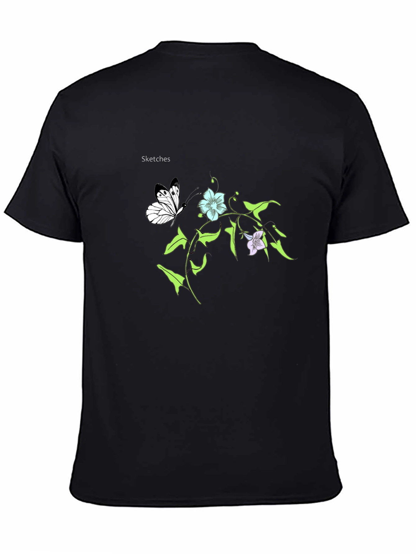 Floral Butterfly Black T-Shirt